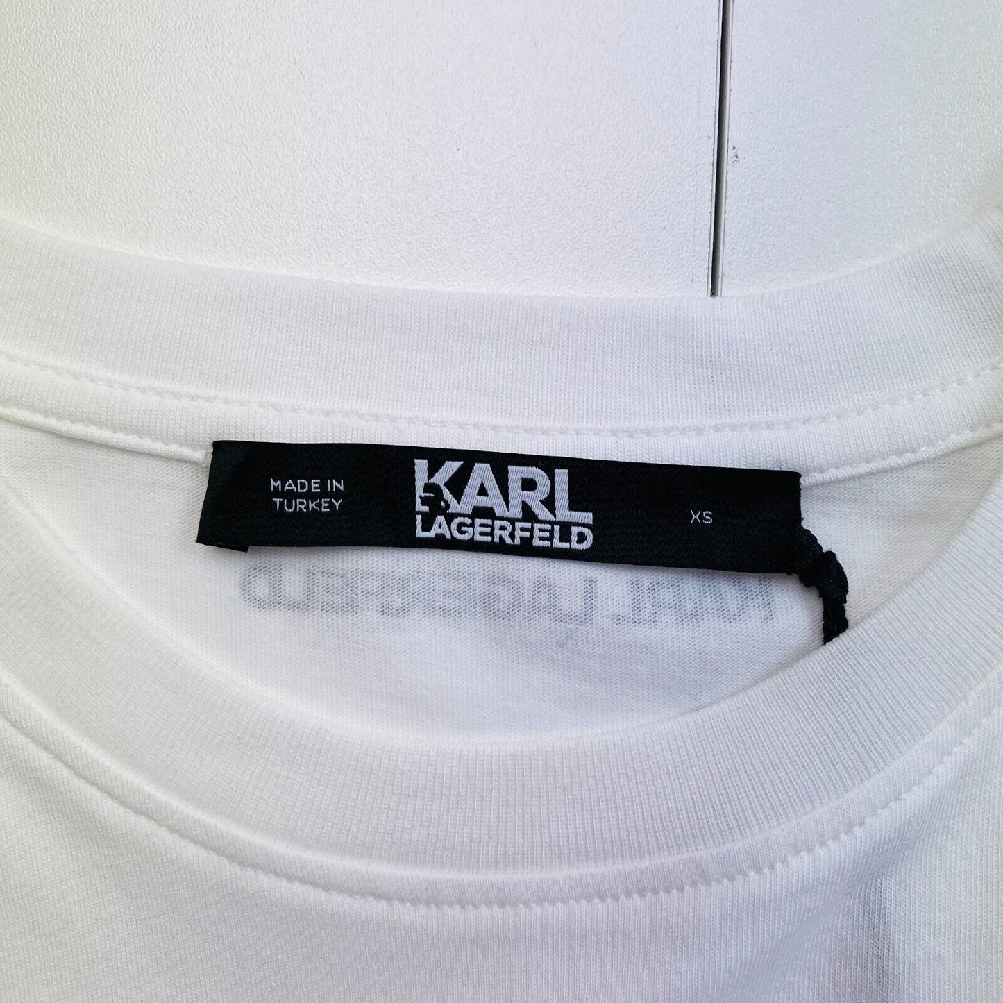 Karl Lagerfeld Women White Elongated Zebra Logo Crew Neck SS T Shirt Size XS