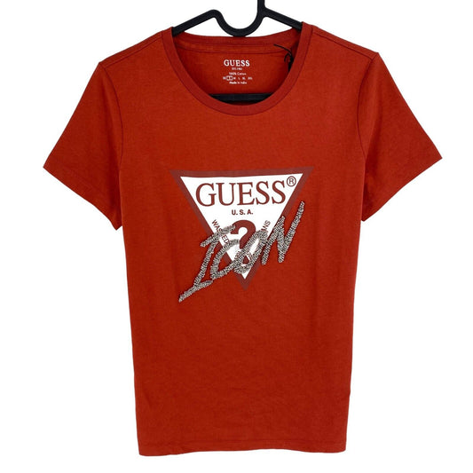 GUESS Women Brown Logo Crew Neck Short Sleeves T Shirt Size S