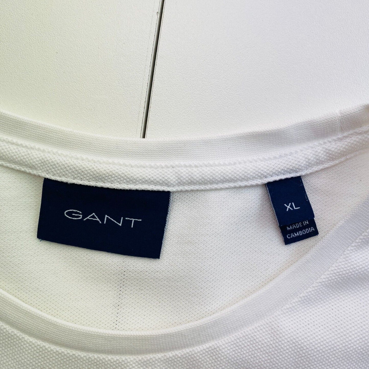 GANT Men White Pique Crew Neck Short Sleeve T Shirt Size XL