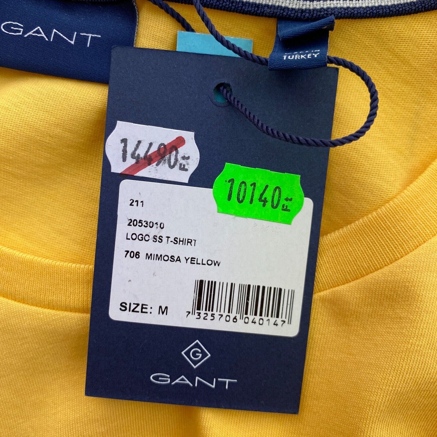 GANT Yellow Logo Crew Neck T Shirt Size M