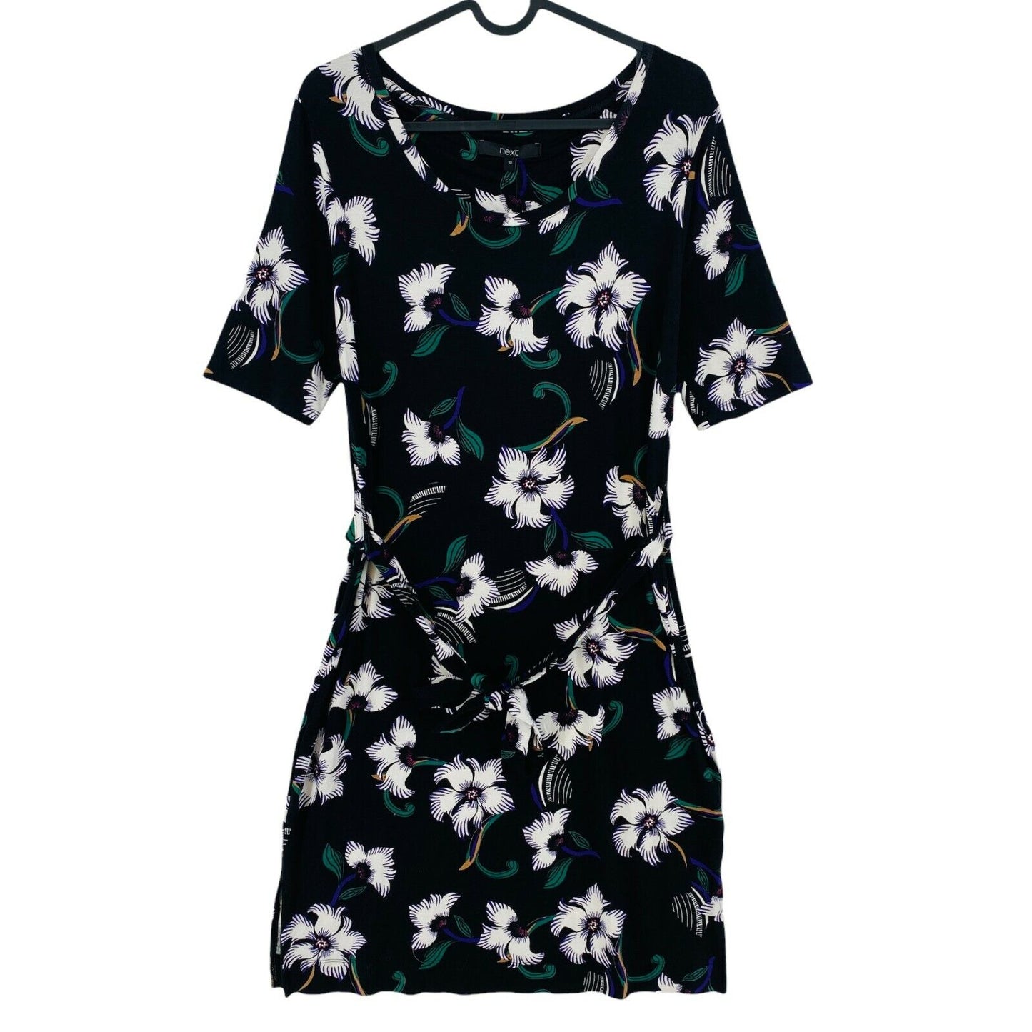 NEXT Black Floral Print Belted Dress Size EU 38 UK 10 US 8