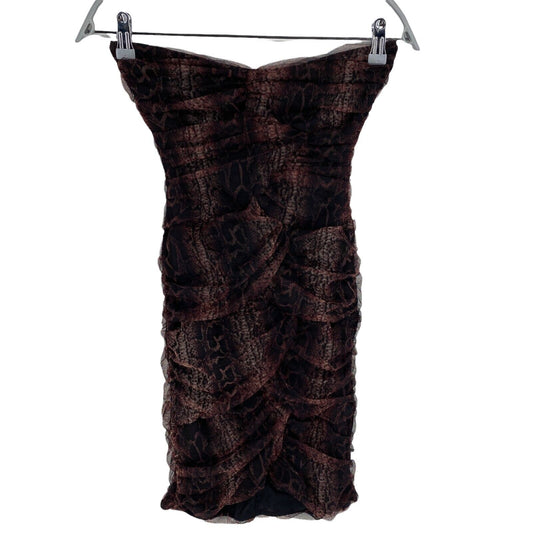 STRADIVARIUS Animal Print Brown Strapless Sweetheart Bodycon Dress Size L