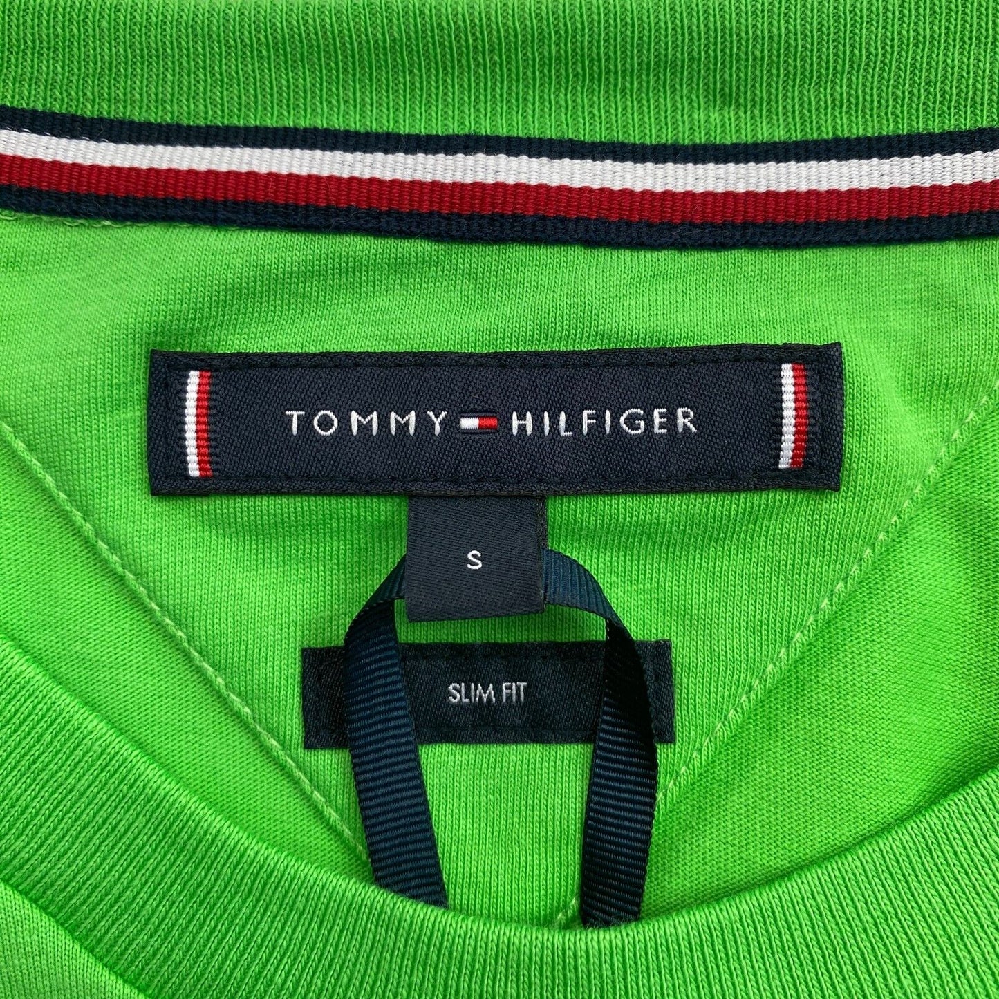 TOMMY HILFIGER Men Green Logo Slim Fit Short Sleeve Crew Neck T-Shirt Size S