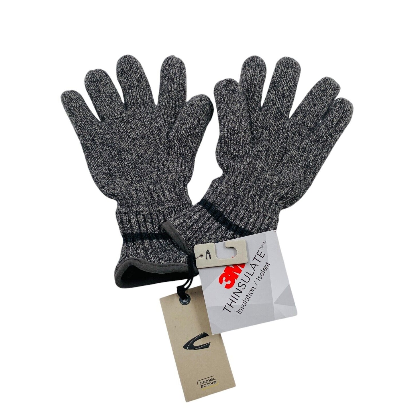 Camel Active Grey Cotton Insulated Warm Knit Gloves Size L