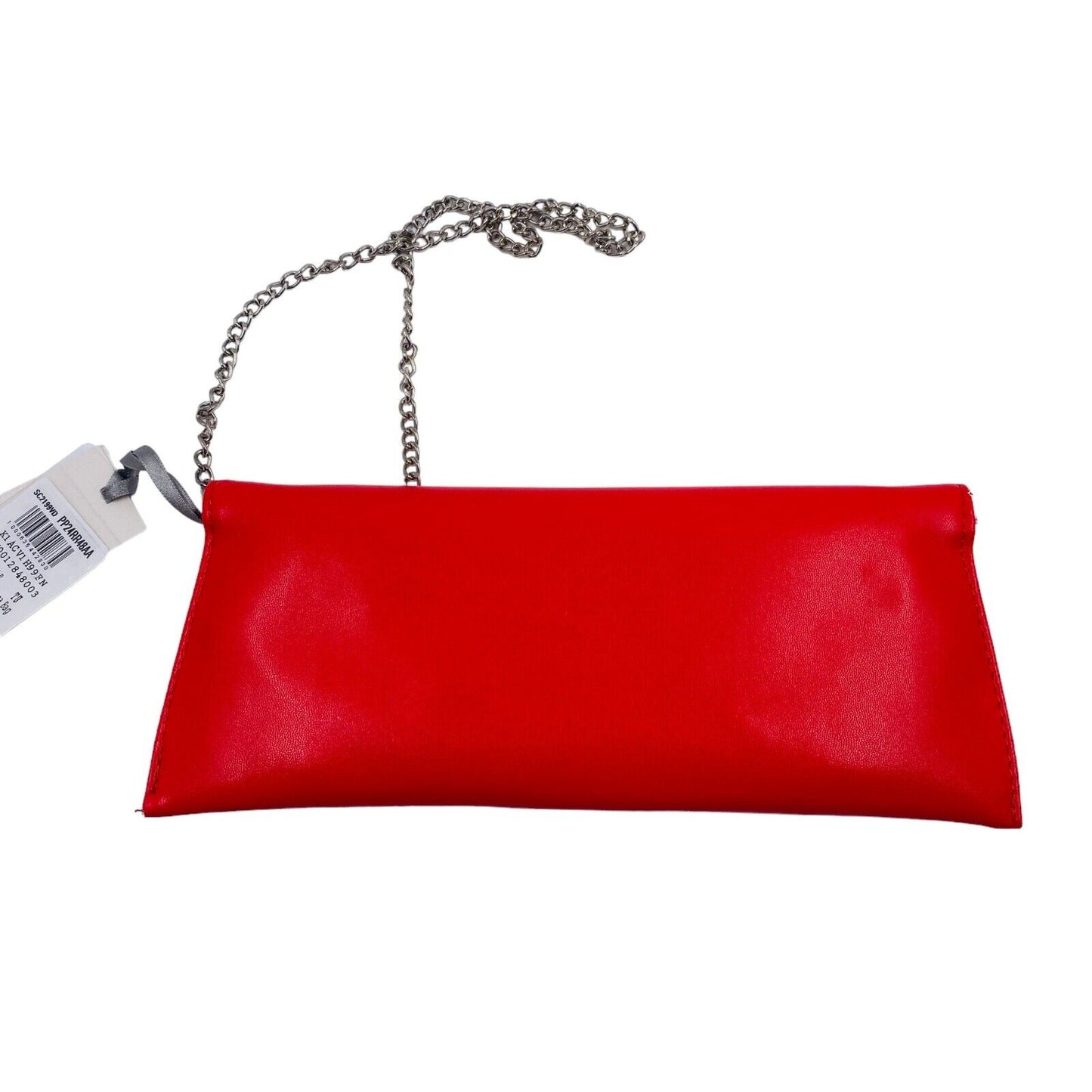 Rinascimento Red Eco Leather Silver Color Chain Handle Clutch Bag