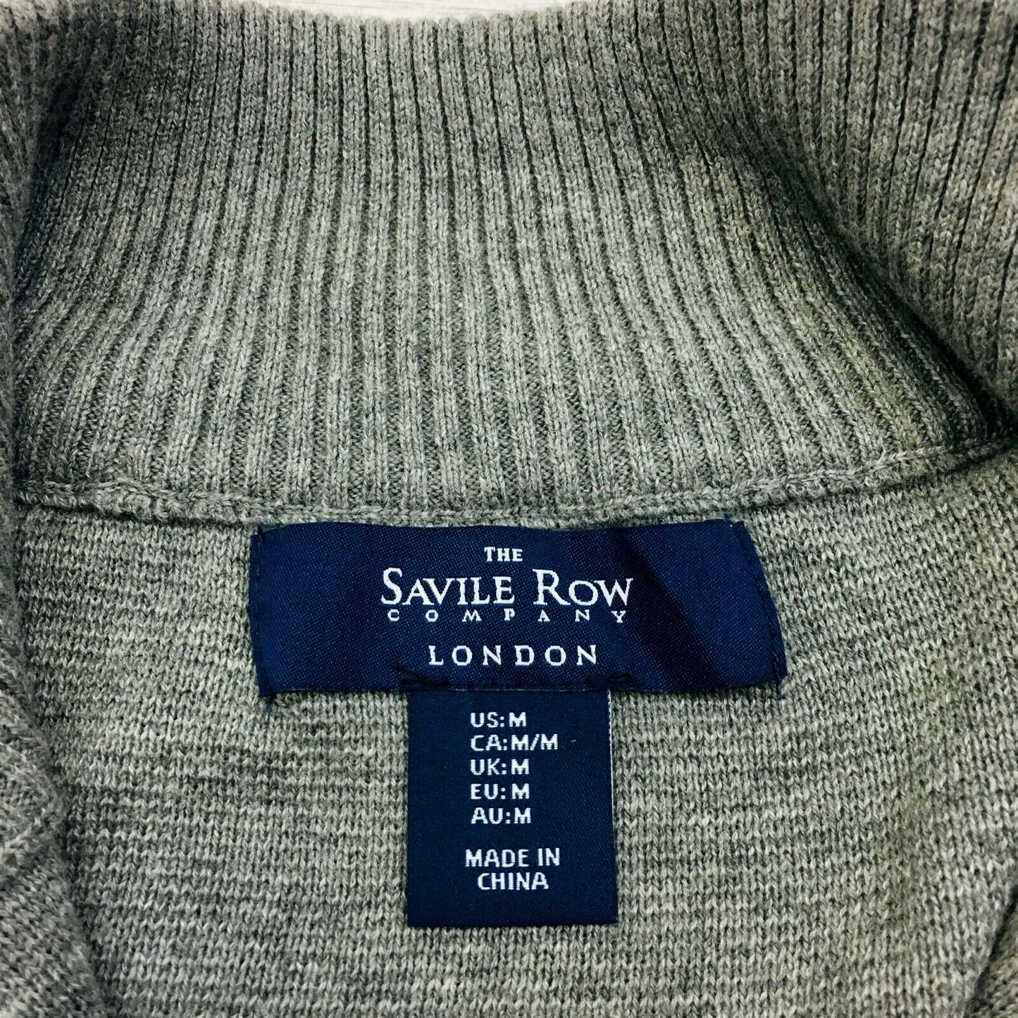 The Savile Row Company Men Grey Zip Neck Cotton Sweater Jumper Size M