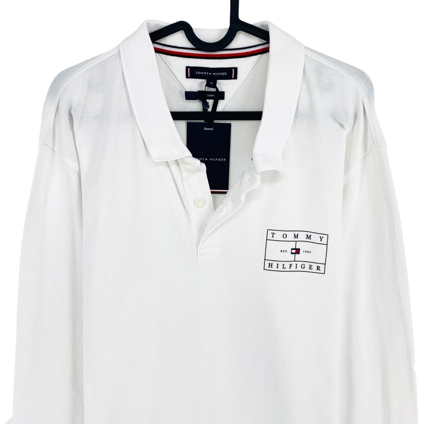 Tommy Hilfiger White Corporate Logo Long Sleeves Regular Polo Shirt Size XL