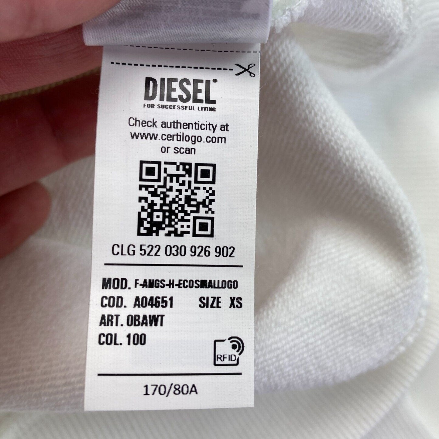 DIESEL Blanc Logo Sweat à capuche Pull Taille XS