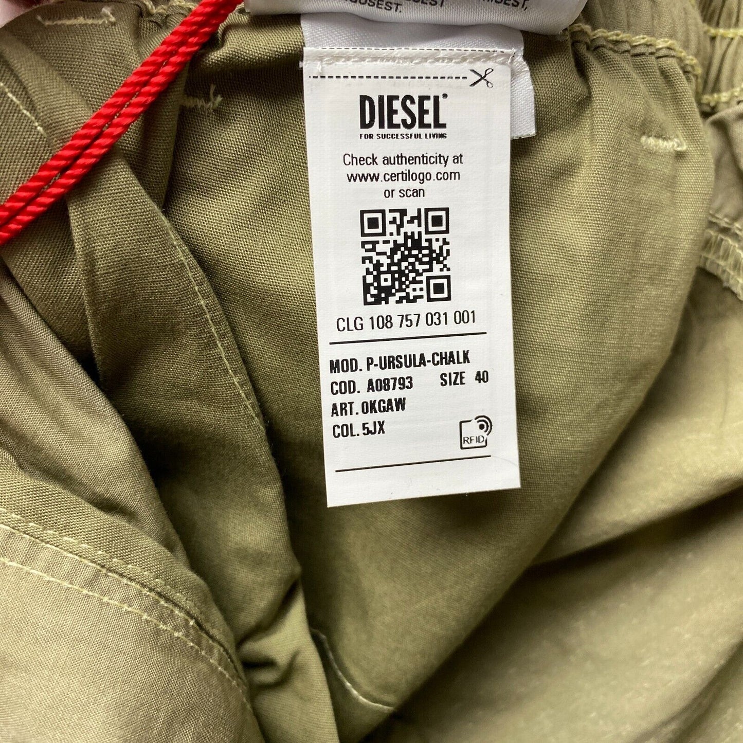 DIESEL URSULA Women Khaki Green Regular Fit Cargo Trousers Size EUR 40