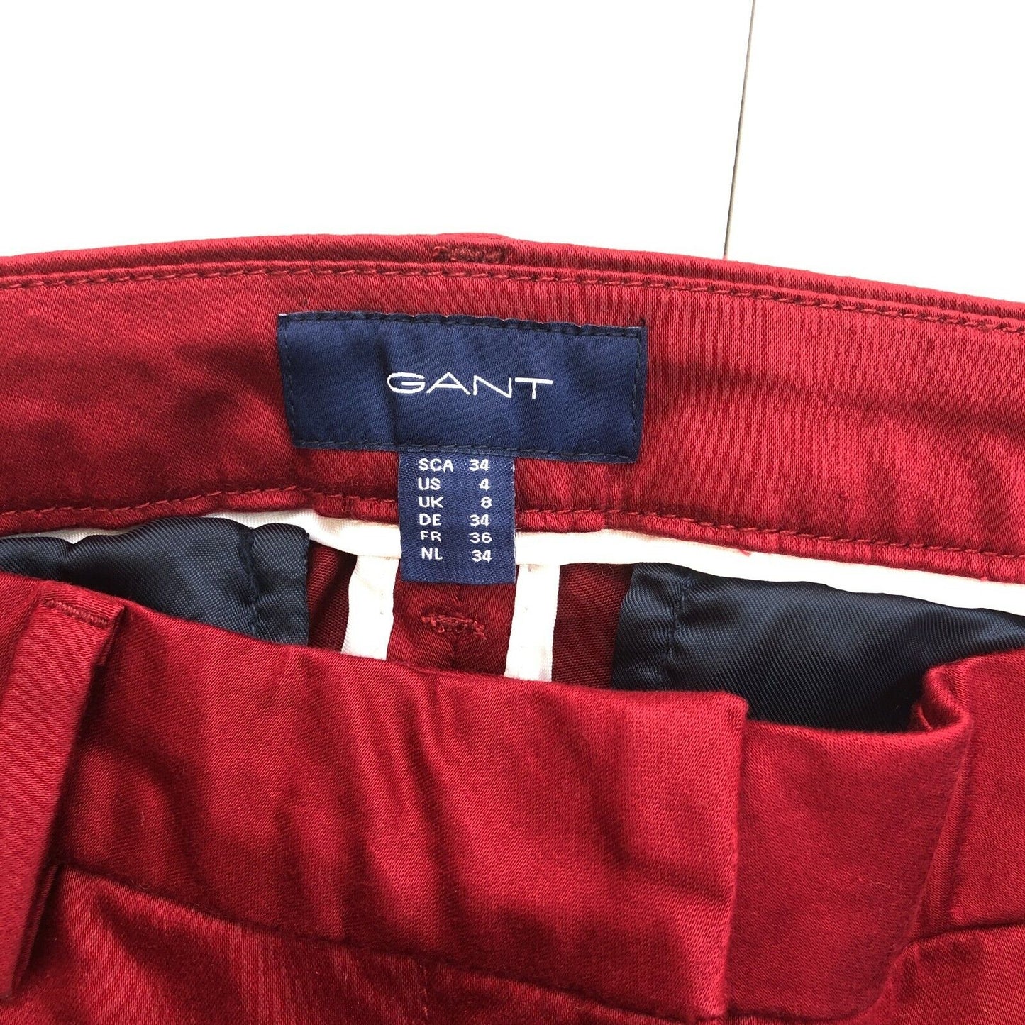 GANT Red Tech Prep Satin Slack Pants Hose Größe EU 34 UK 8 US 4