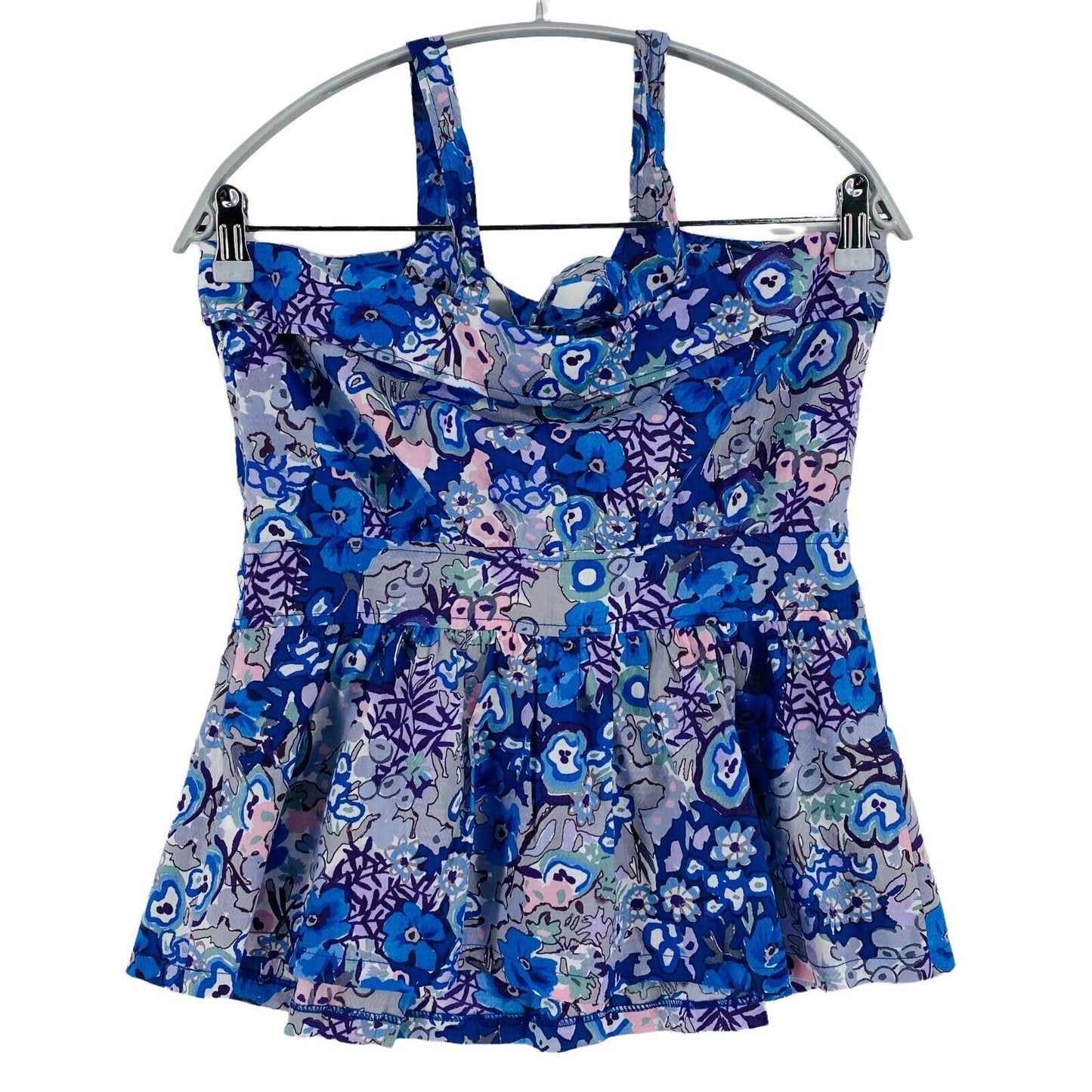 LAVAND Floral Blue 100% Cotton Sleeveless Round Neck Tank Top Size L