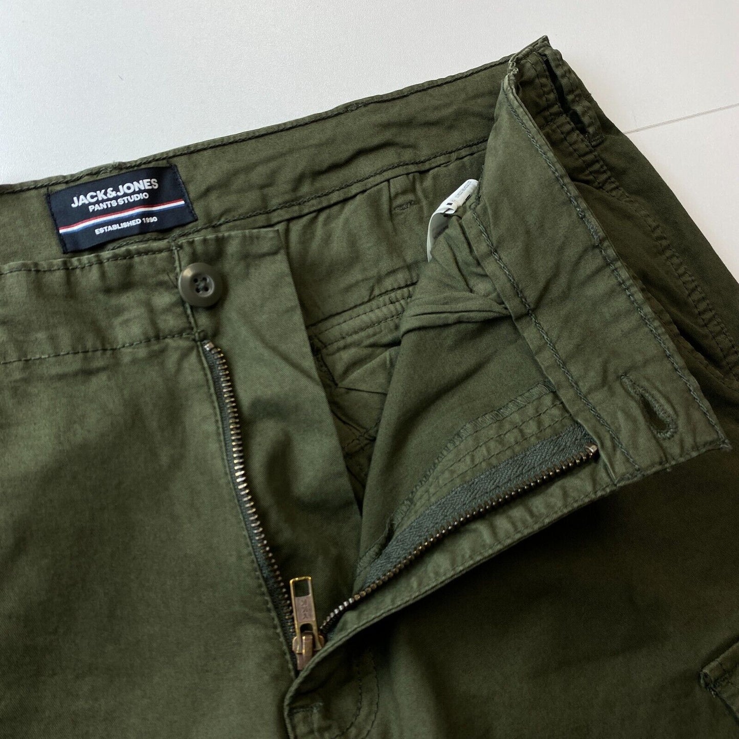 JACK & JONES Dark Green Stretch Loose Tapered Fit Cargo Trousers W36 L32