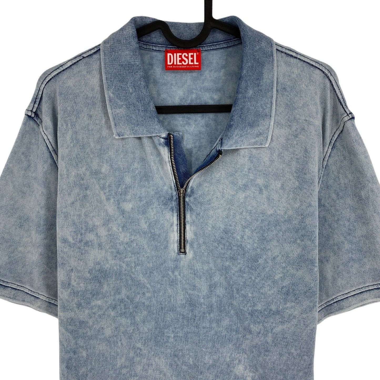 DIESEL Blue T_SMITH_ZIP Jersey Half Zip Polo Shirt Size XL