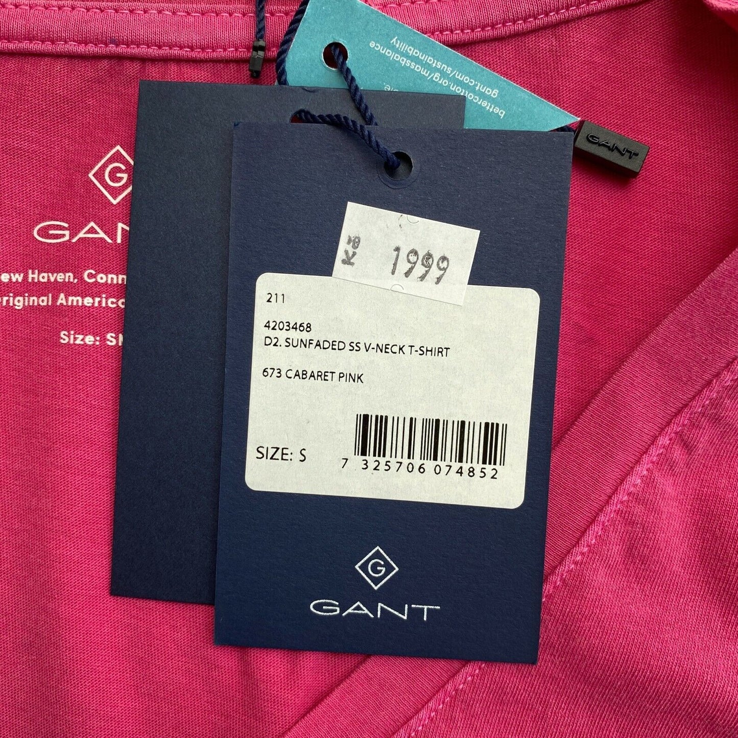 GANT T-Shirt mit V-Ausschnitt, sonnenverblasst, Rosa, Größe S