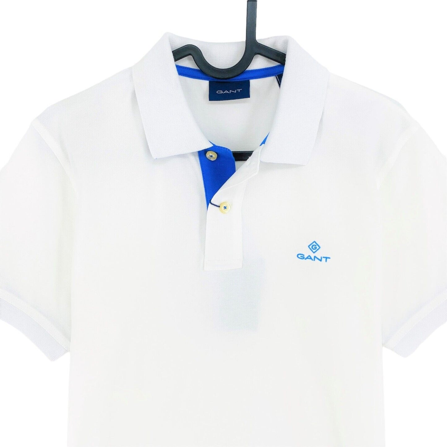 GANT White Contrast Collar Pique Rugger Polo Shirt Size S