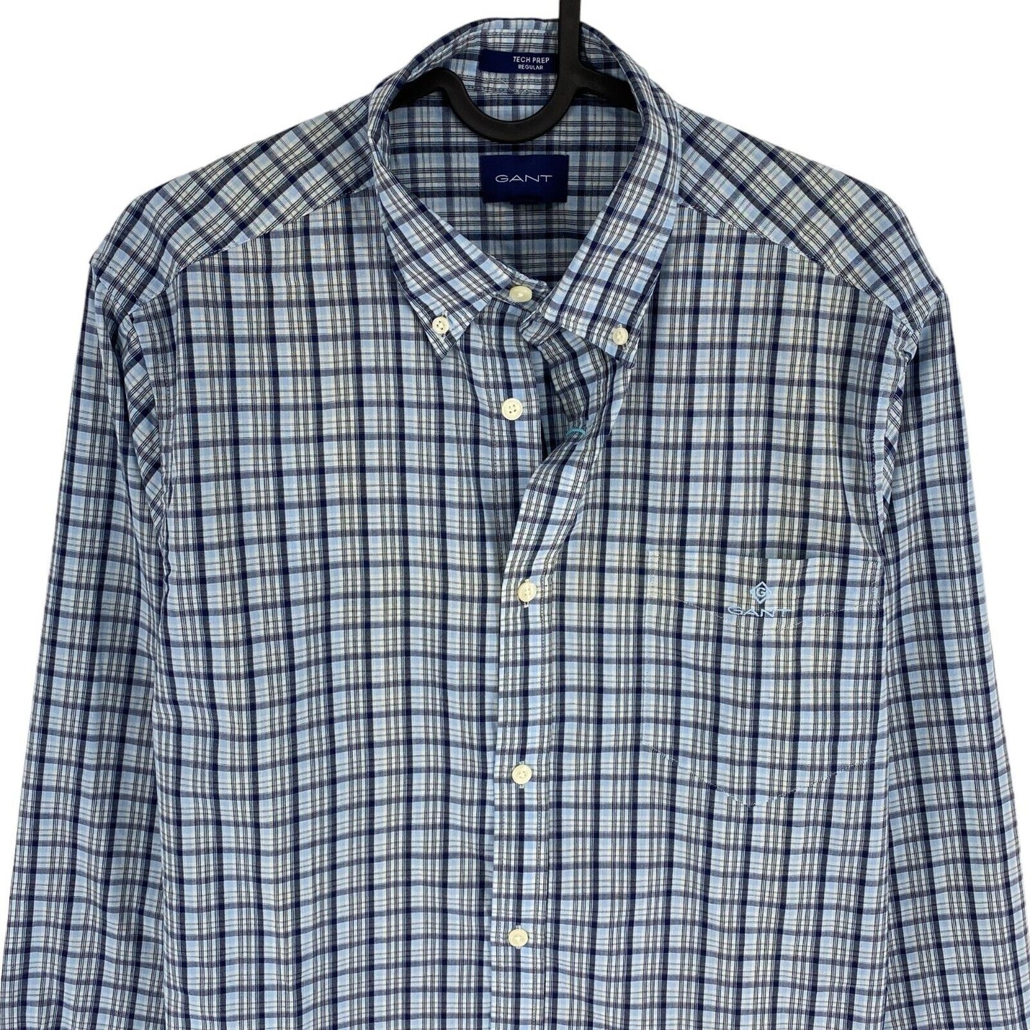 GANT Blue Tech Prep Indigo Check Regular Fit Shirt Size S 37/38 15