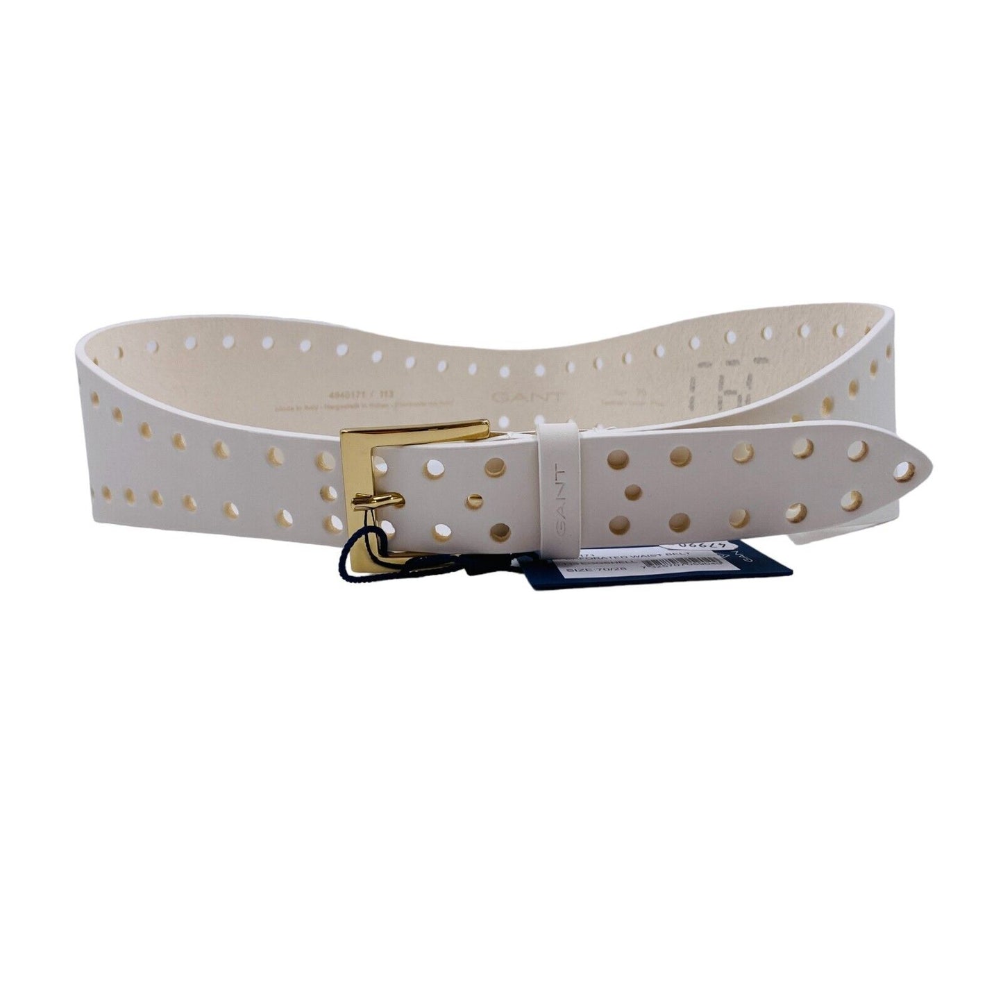 GANT Ladies White 100% Leather Perforated Waist Belt Size 70 cm 28 in.