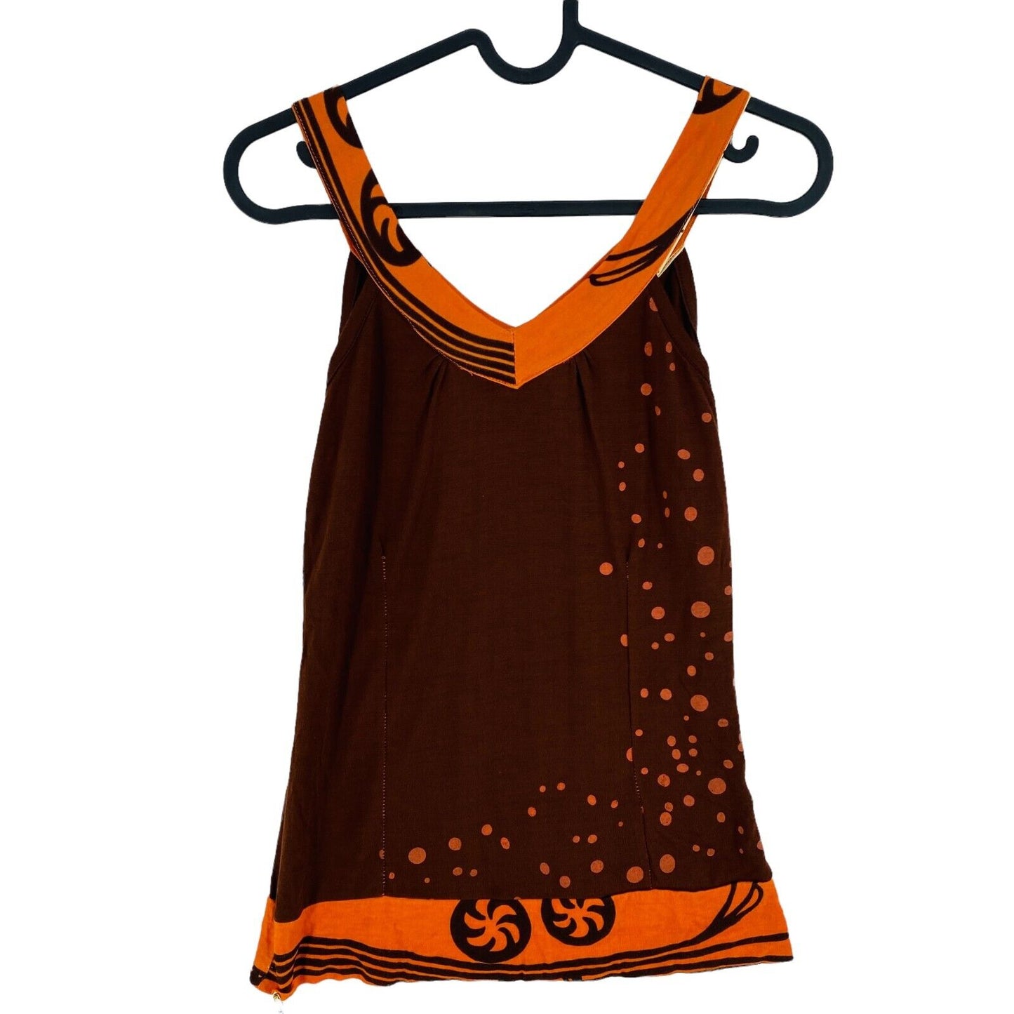 Komodo Polka Dot Chocolate Brown Sleeveless V-Neck Jersey T-Shirt Top Size 1 / S