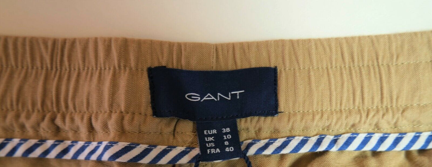 GANT Brown Summer Linen Pull On Pants Trousers Size EUR 38 UK 10 US 8