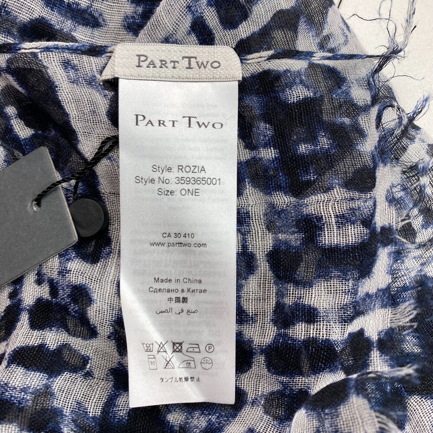 PART TWO Navy Blue Cotton Linen Printed Scarf Shawl