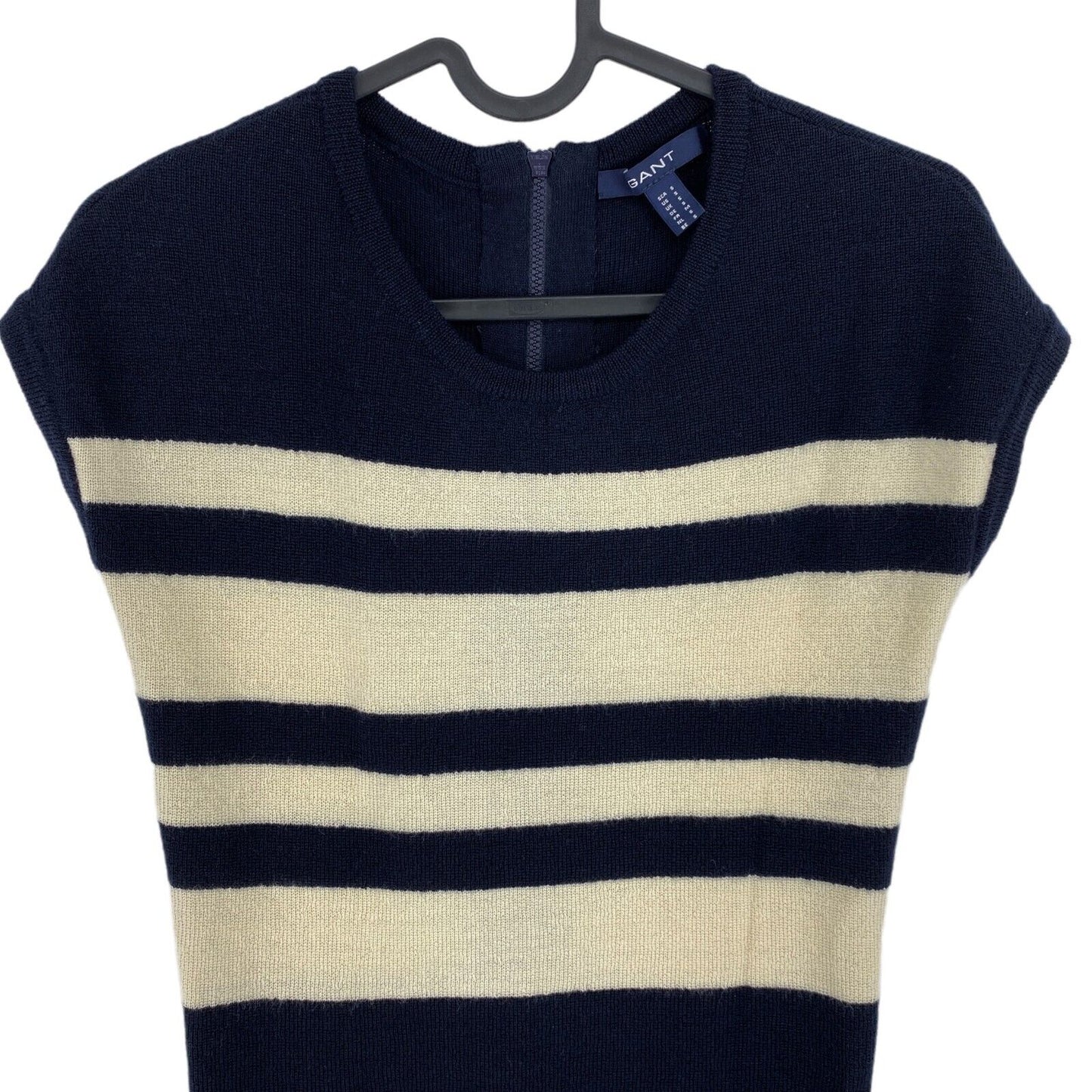 GANT Navy Blue Striped 100% Wool Sleeveless Crew Neck Dress Size S