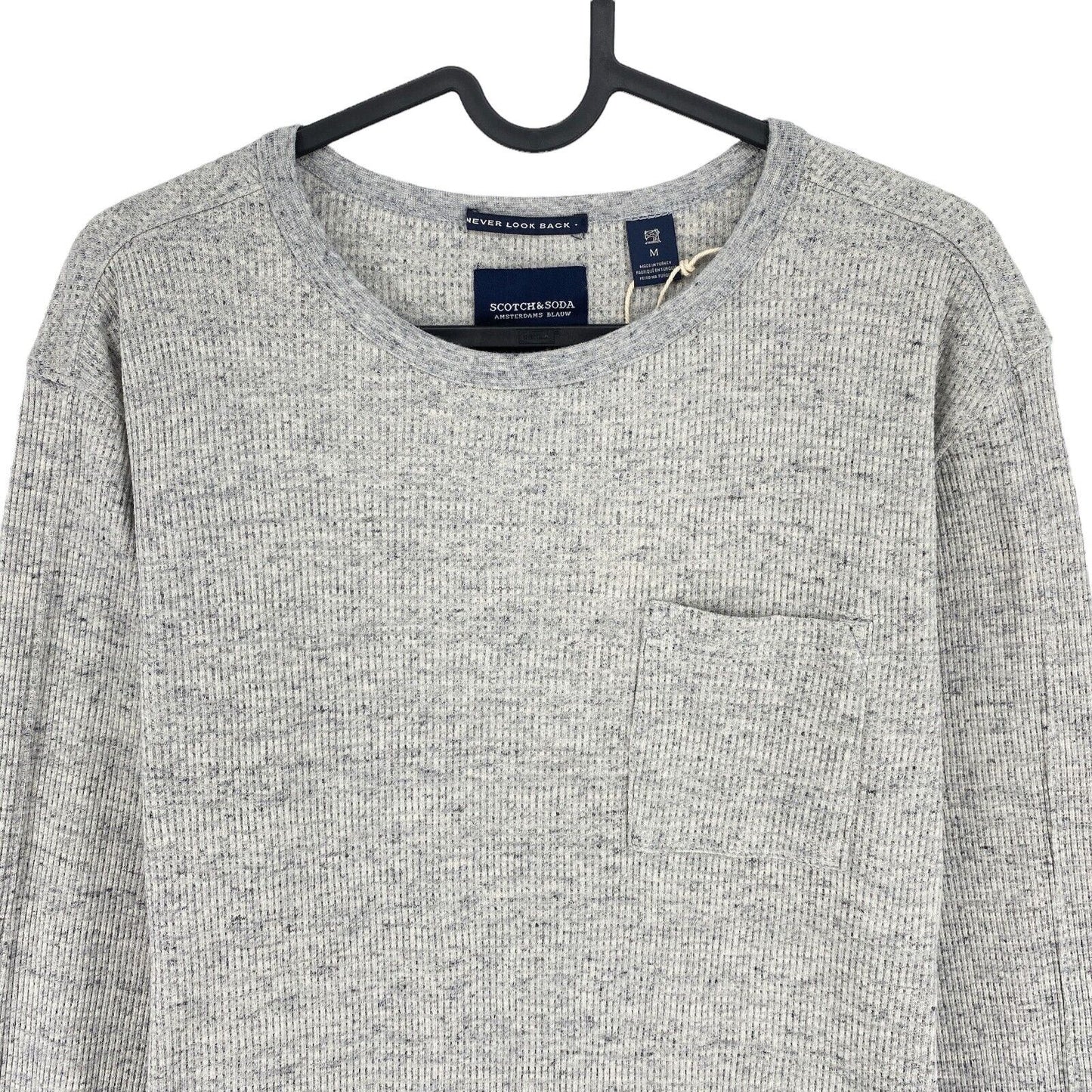 SCOTCH &amp; SODA Pullover mit Rundhalsausschnitt, 100 % Baumwolle, grau, mit Tasche, ML