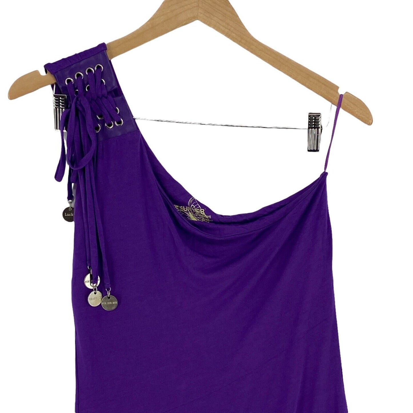 VUE SUR MER Purple Sleeveless One Shoulder Jersey Shift Dress Size 1 / S