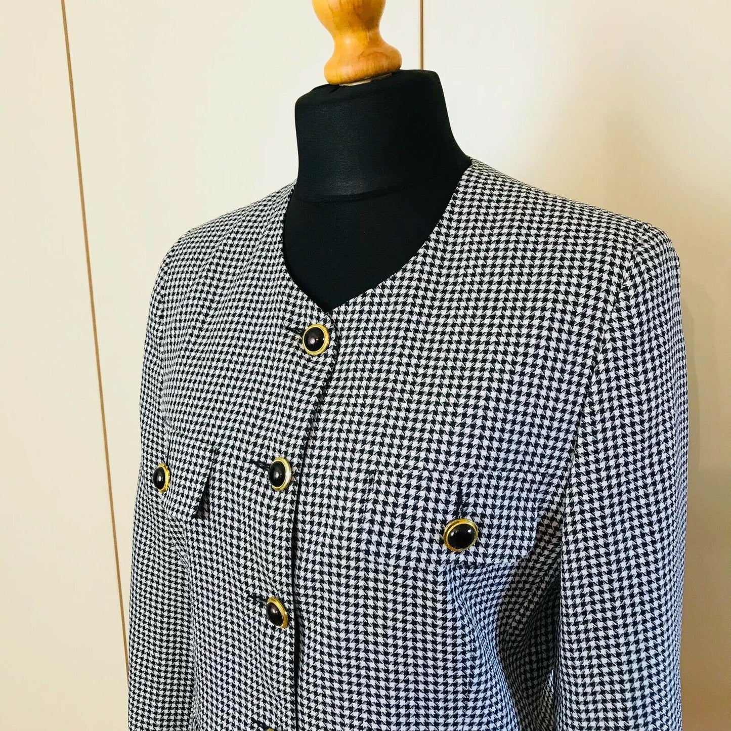 ELINA Vintage Retro Ladies Black & White Blazer Jacket US 12 EUR 42 UK 14