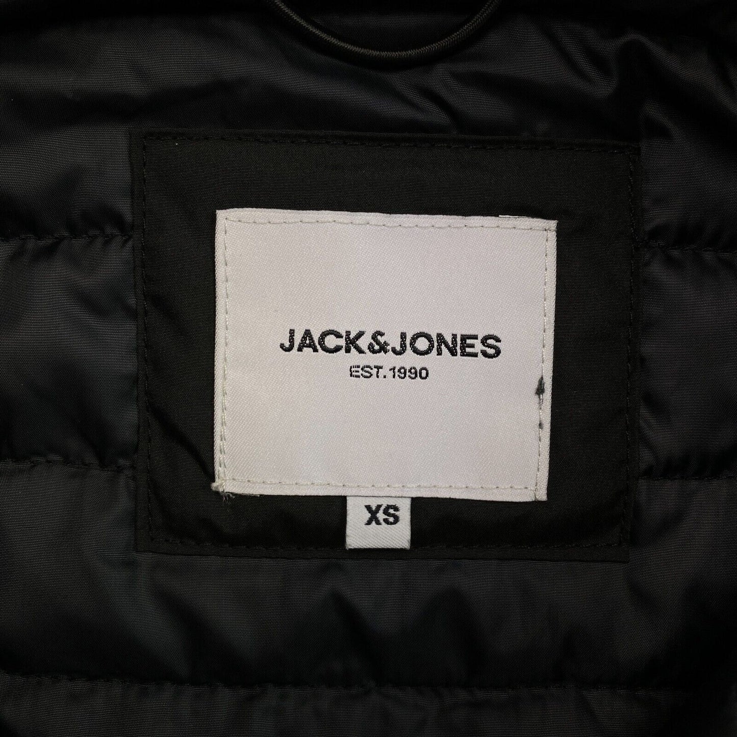 JACK&JONES Men Black Multi Quilted Hooded Jacket Coat Size XS