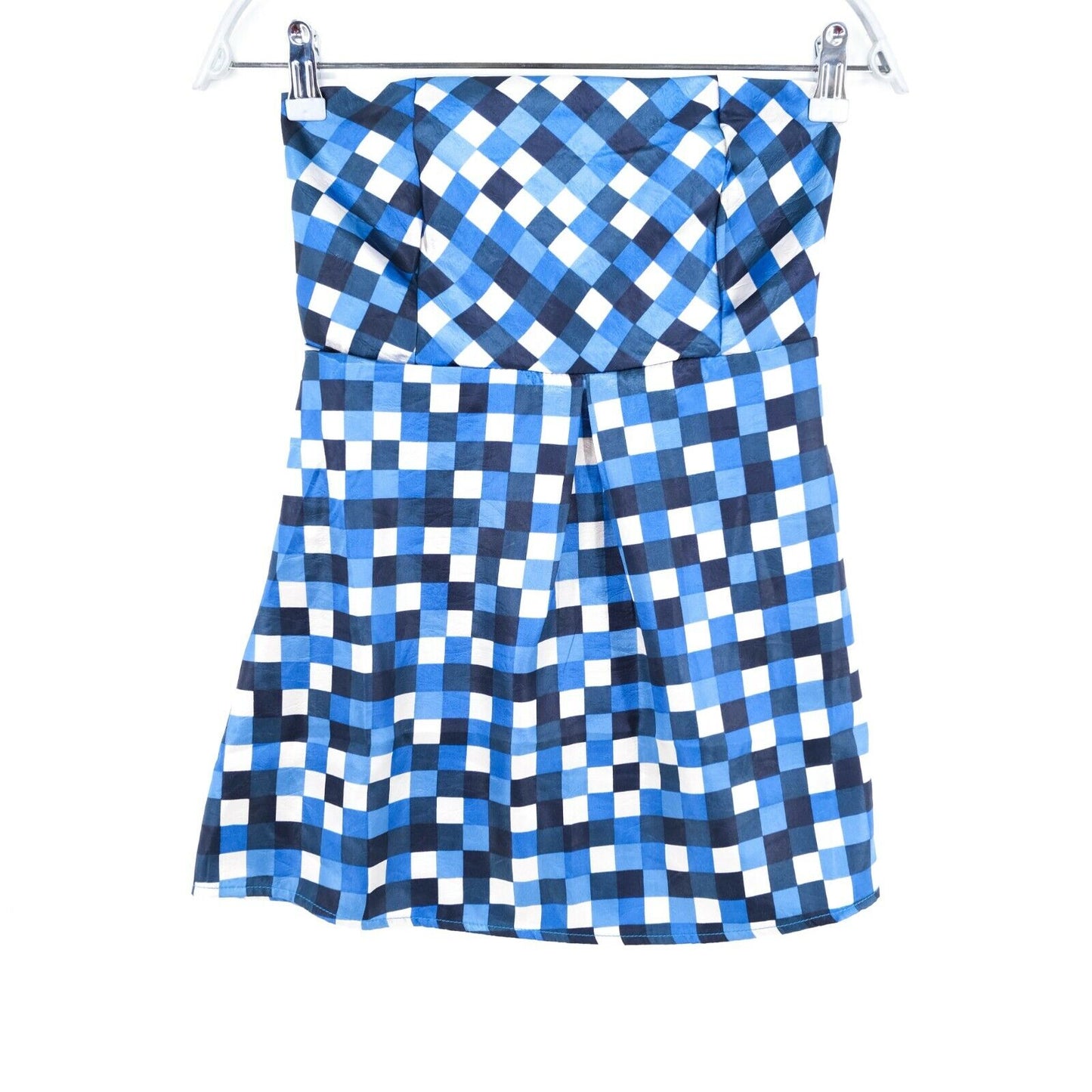 LAVAND Blue Square Print Sleeveless Flared Blouse T Shirt Size M L