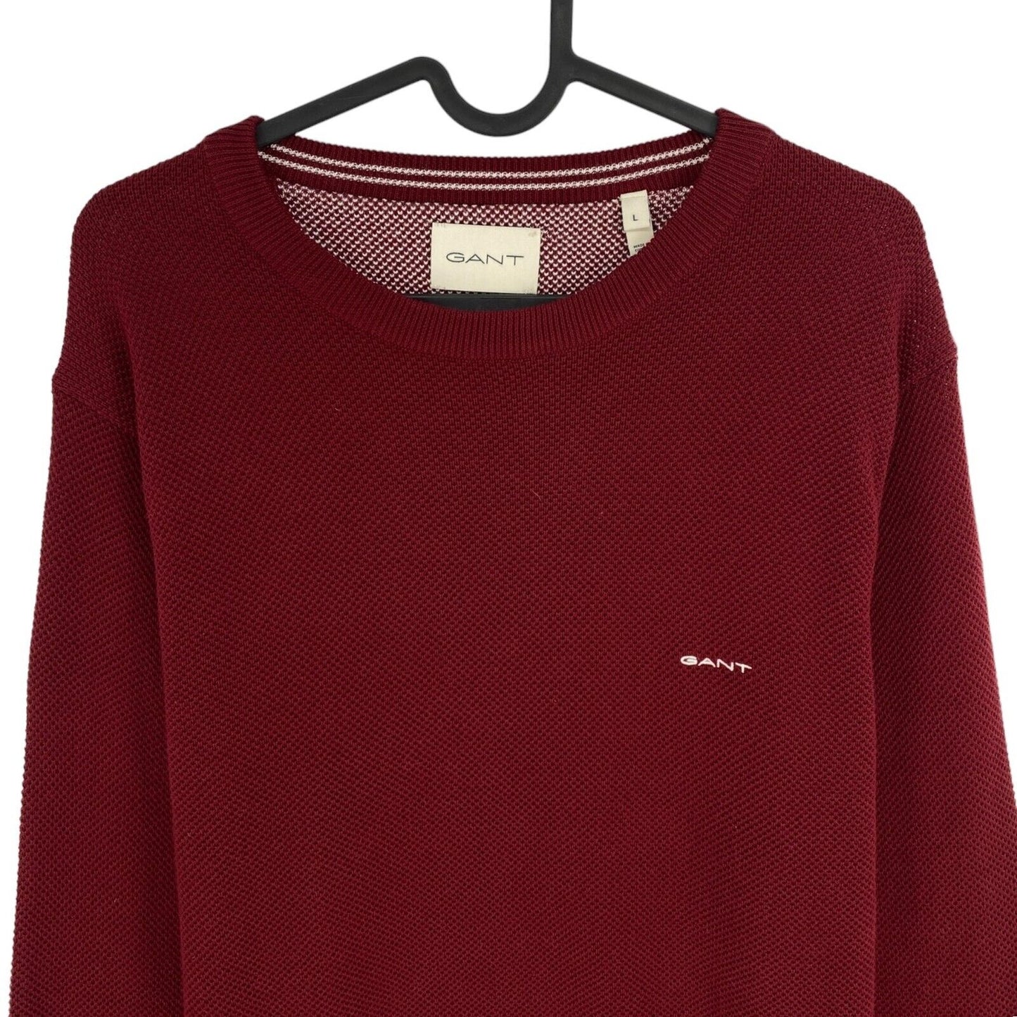 GANT Dark Red Cotton Pique Crew Neck Jumper Sweater Size L