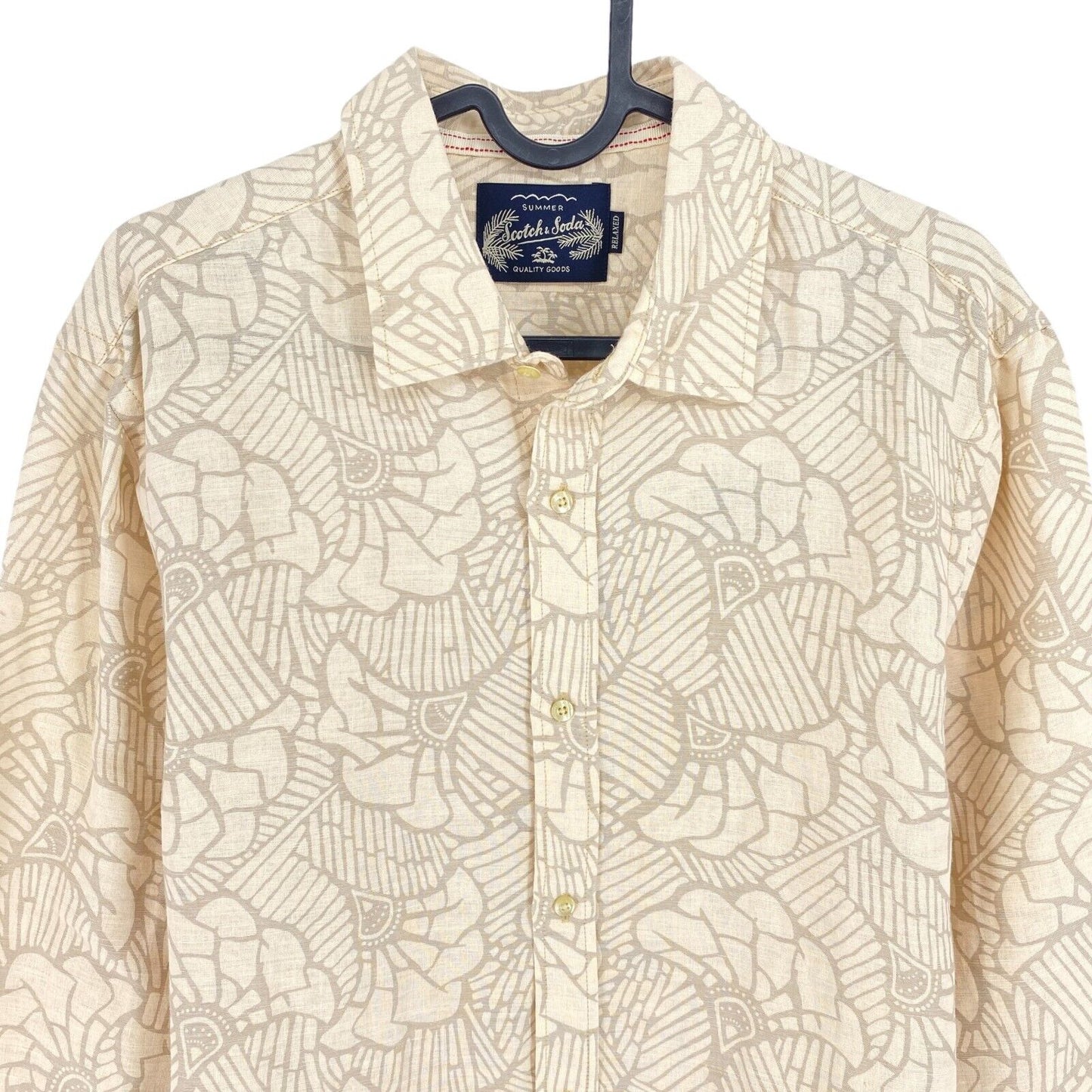 SCOTCH & SODA Beige Linen Cotton Blend Relaxed Fit Shirt Size S XL