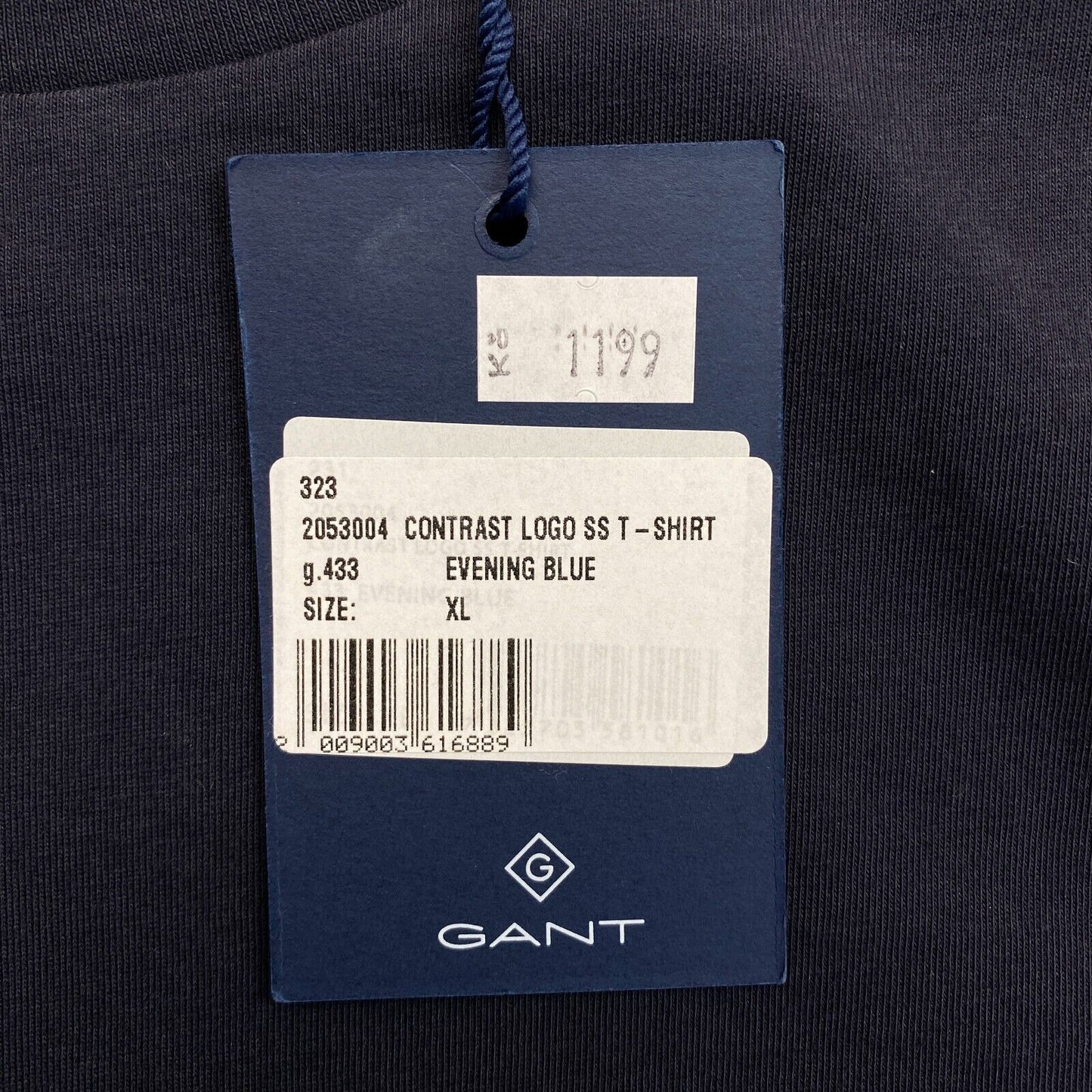 GANT Men Navy Blue Contrast Logo Crew Neck Short Sleeves T Shirt Size XL