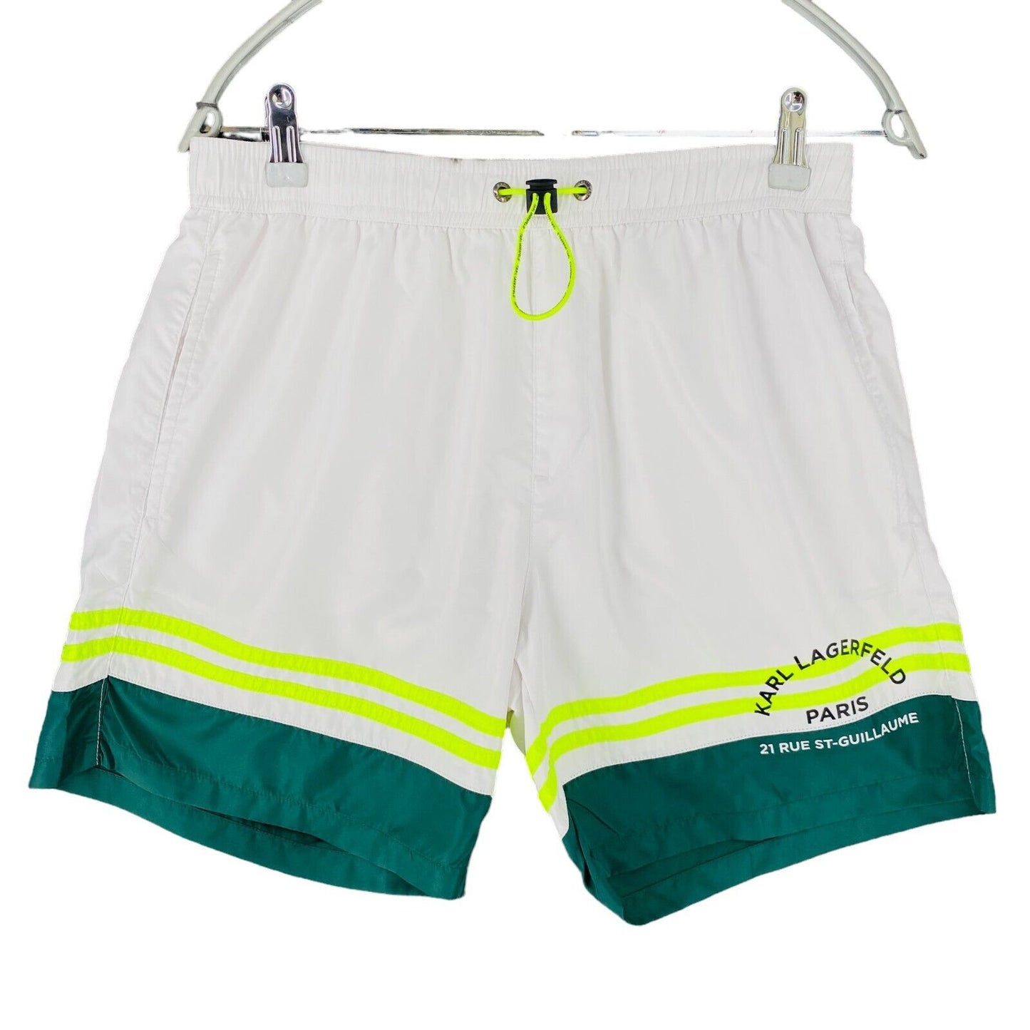 Karl Lagerfeld Beachwear Mens White Green Regular Fit Swimming Shorts Size M