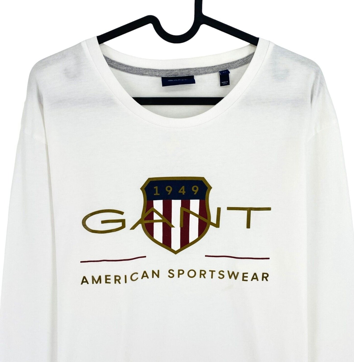 GANT Men White Archive Shield Crew Neck Long Sleeve T Shirt Size XL