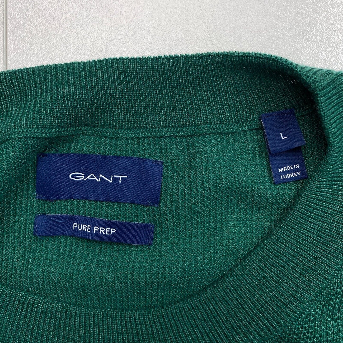 GANT Men Dark Green Pure Prep Texture Crew Neck Sweater Jumper Size L