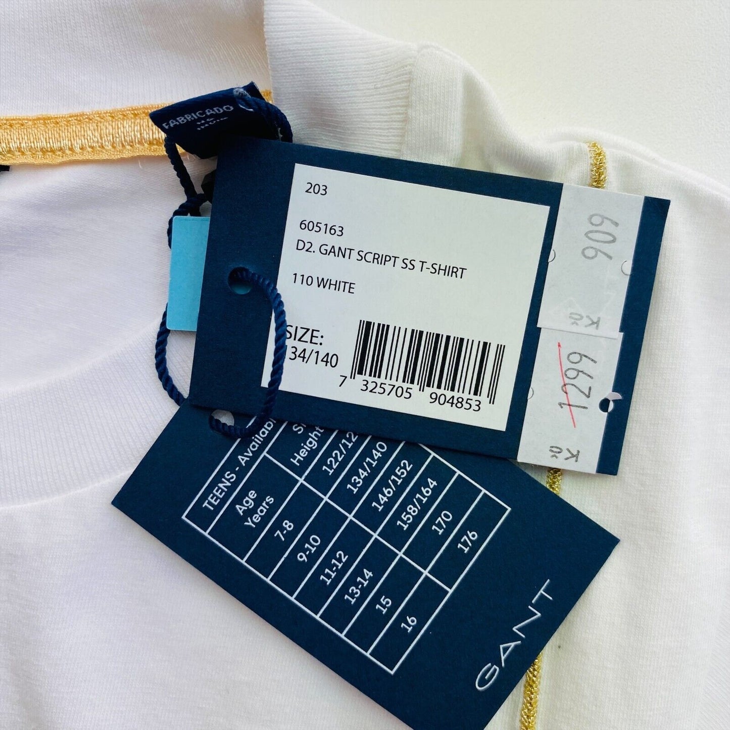 GANT Girls White Script Crew Neck T Shirt Size 9 - 10 Years 134/140 cm