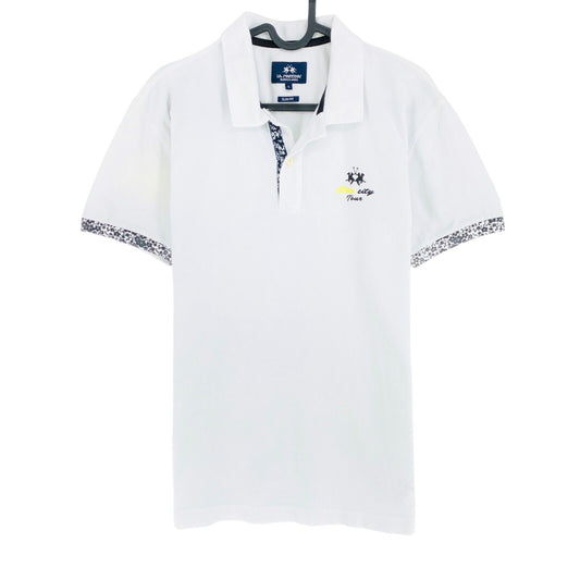 LA MARTINA White Piquet Stretch Slim Fit Short Sleeves Polo Shirt Size L