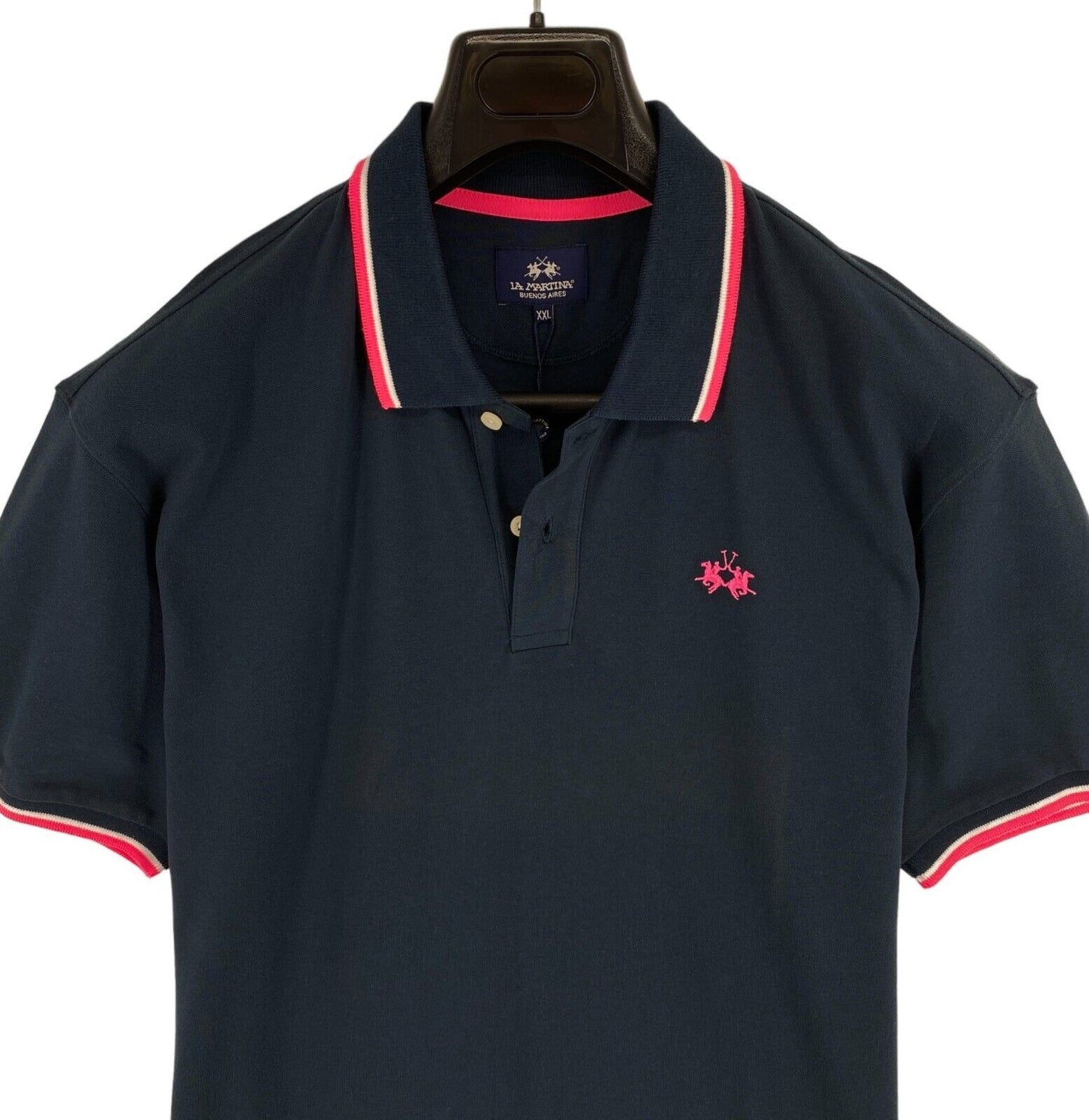 LA MARTINA Men Navy Blue SS Regular Fit Piquet Polo Shirt Size 2XL XXL