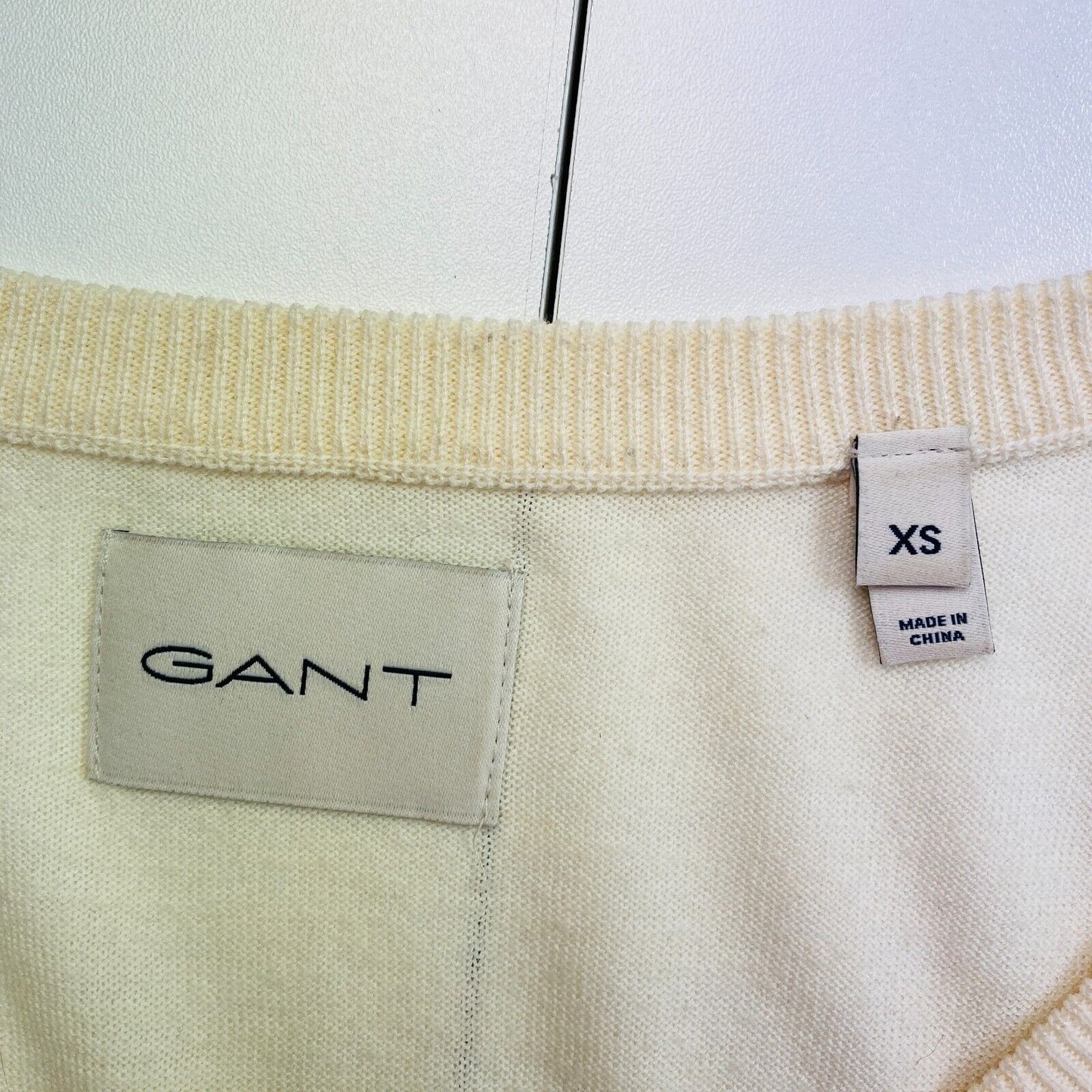 GANT Beige Cotton Blend V Neck Pullover Sweater Jumper Size XS