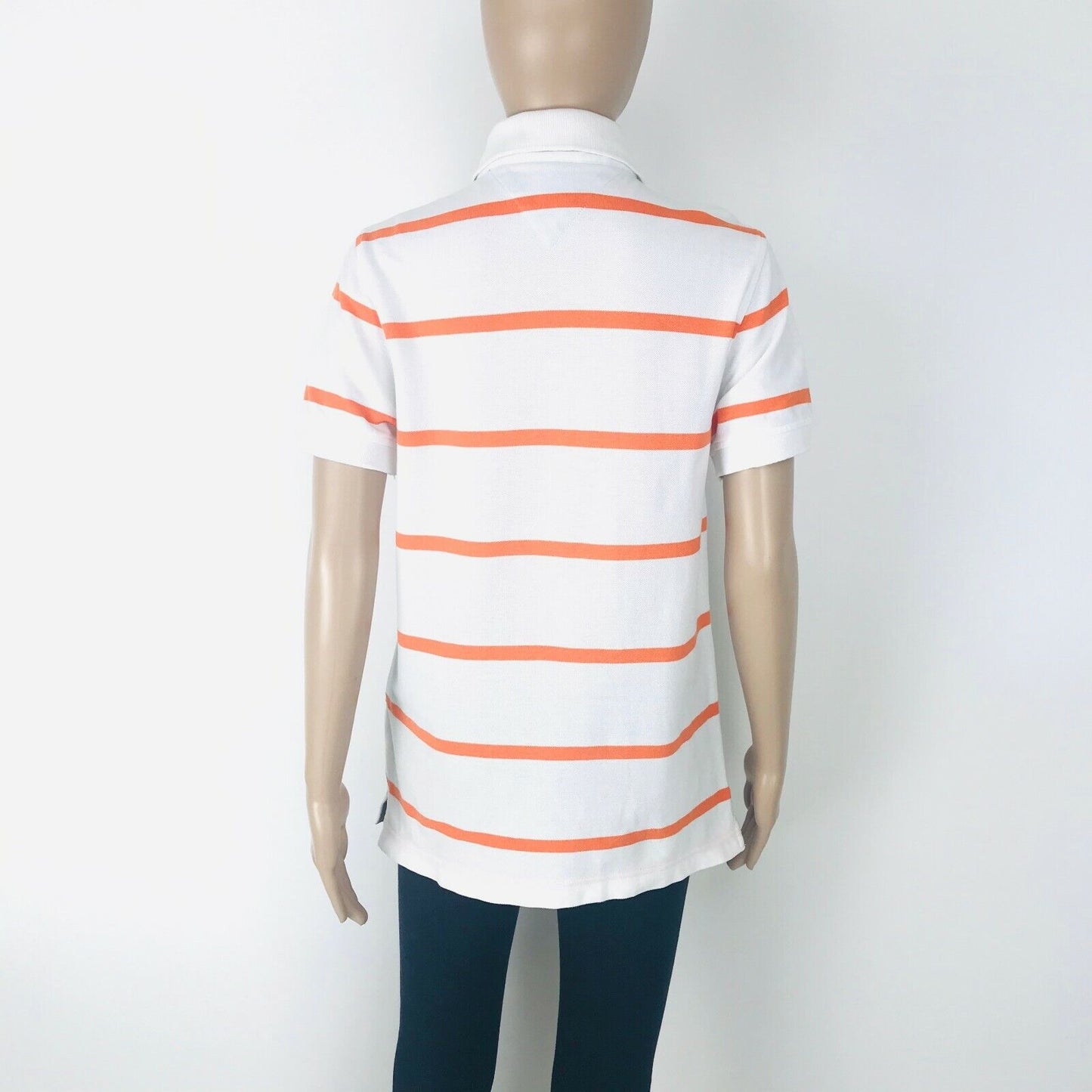 Tommy Hilfiger Women's Custom Fit White And Orange Striped Polo Shirt Size XS