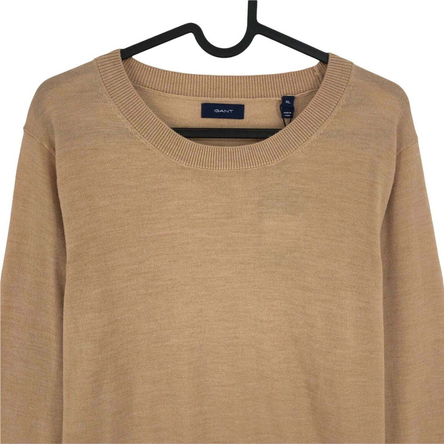 GANT Brauner Pullover mit Rundhalsausschnitt, waschbar, Merinowolle, Größe XL