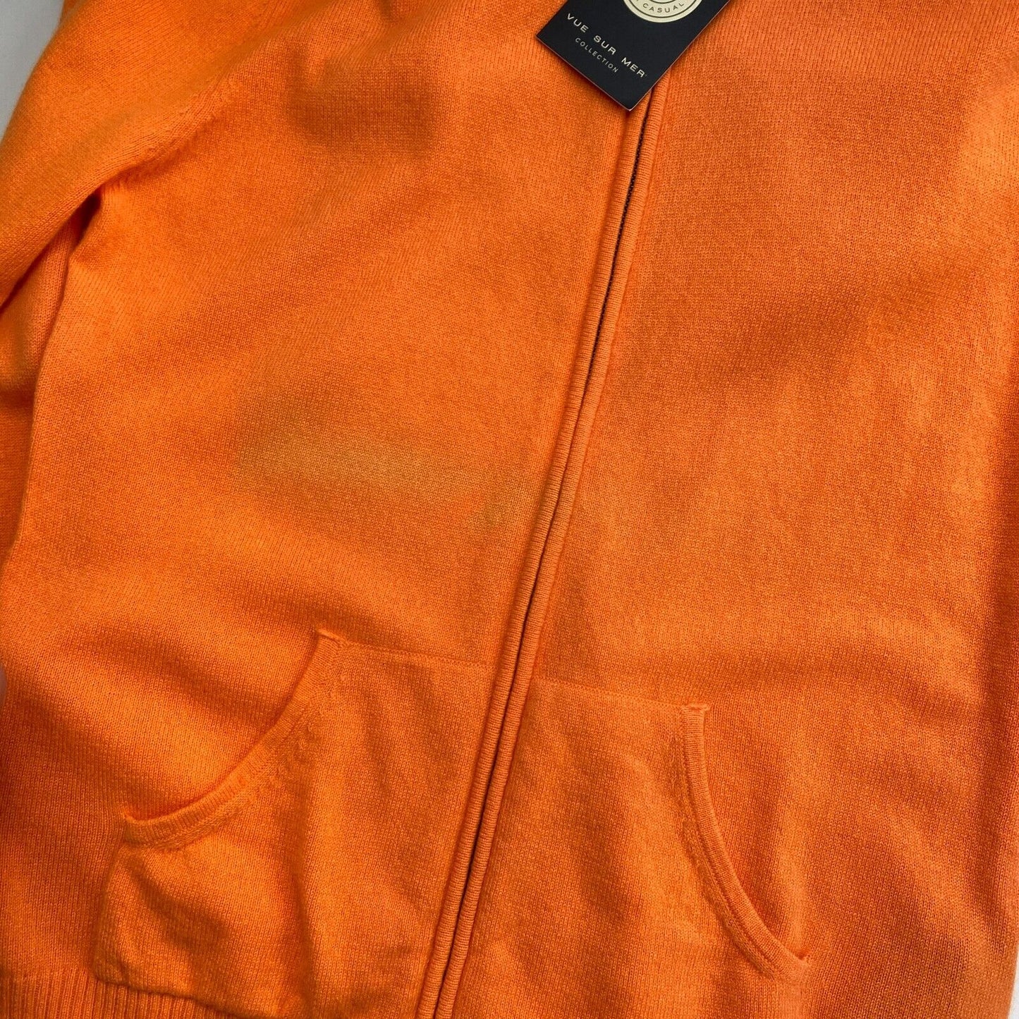 VUE SUR MER Women Orange 100% Cashmere Full Zip Hoodie Sweater Pullover Size XL