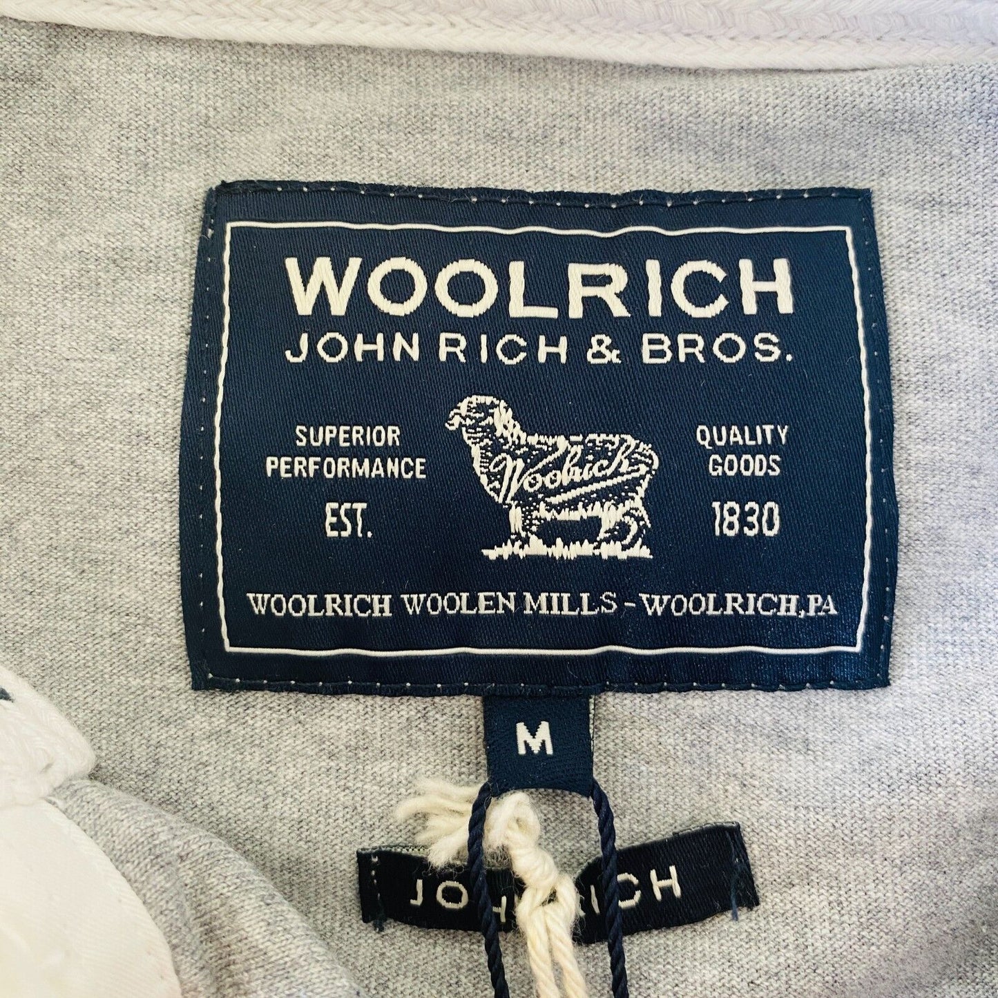 WOOLRICH Mens Grey Logo Rugby Polo Neck Jumper Sweater Pullover Size M