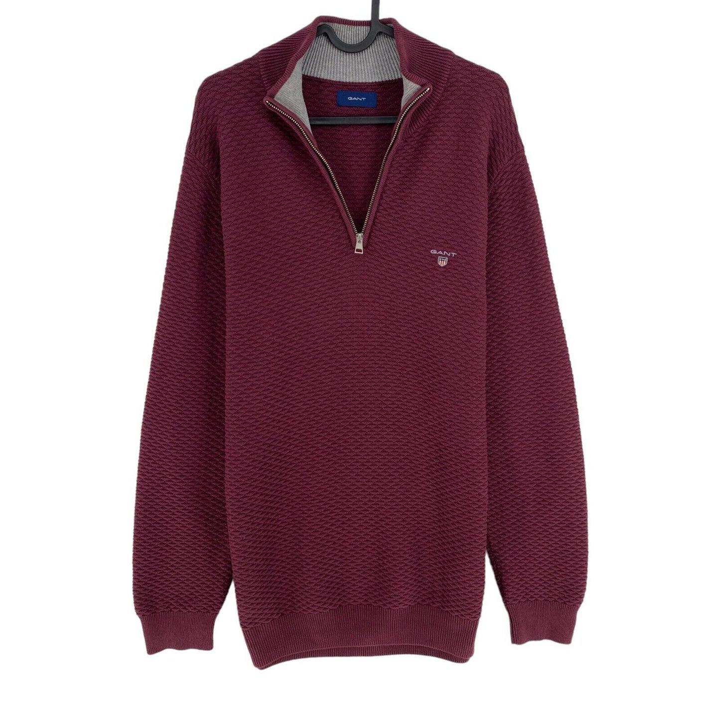 GANT Violet foncé Coton Triangle Texture Demi-Zip Pull Pull Taille M