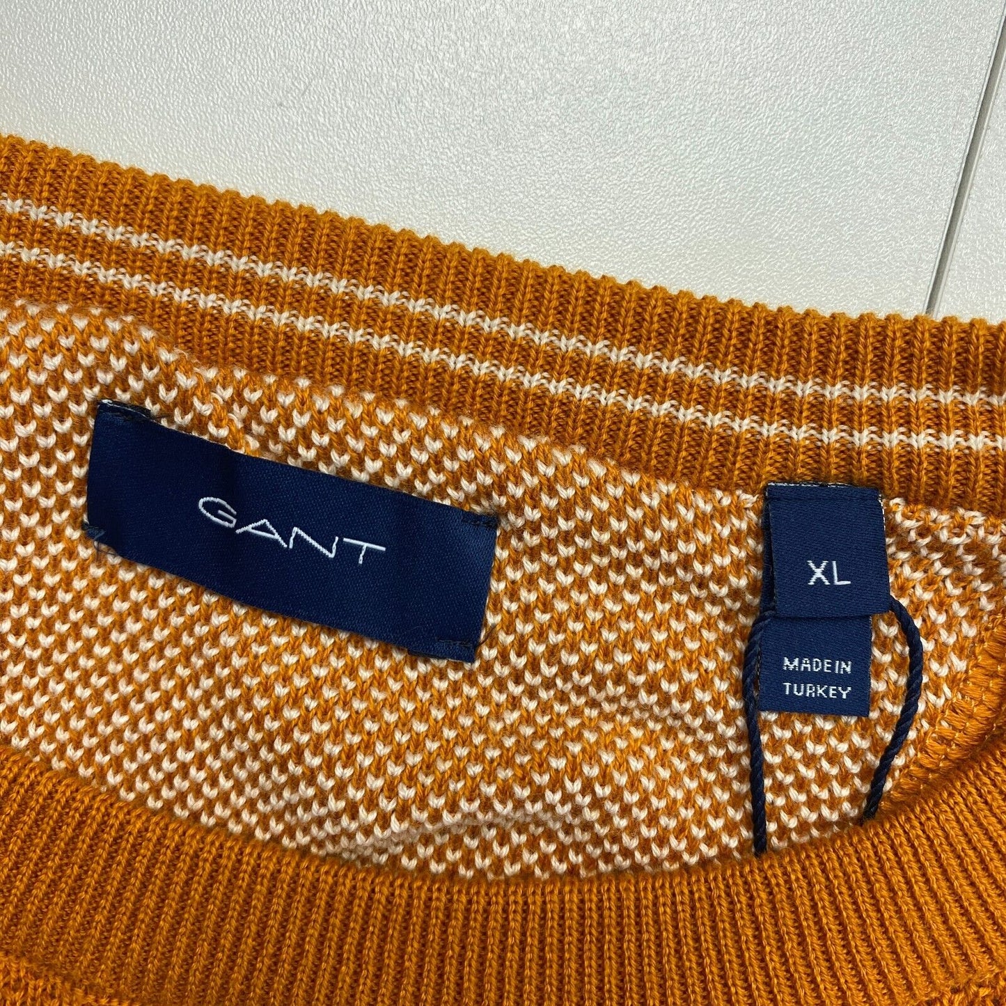 GANT Pull à col rond en coton piqué jaune Taille XL