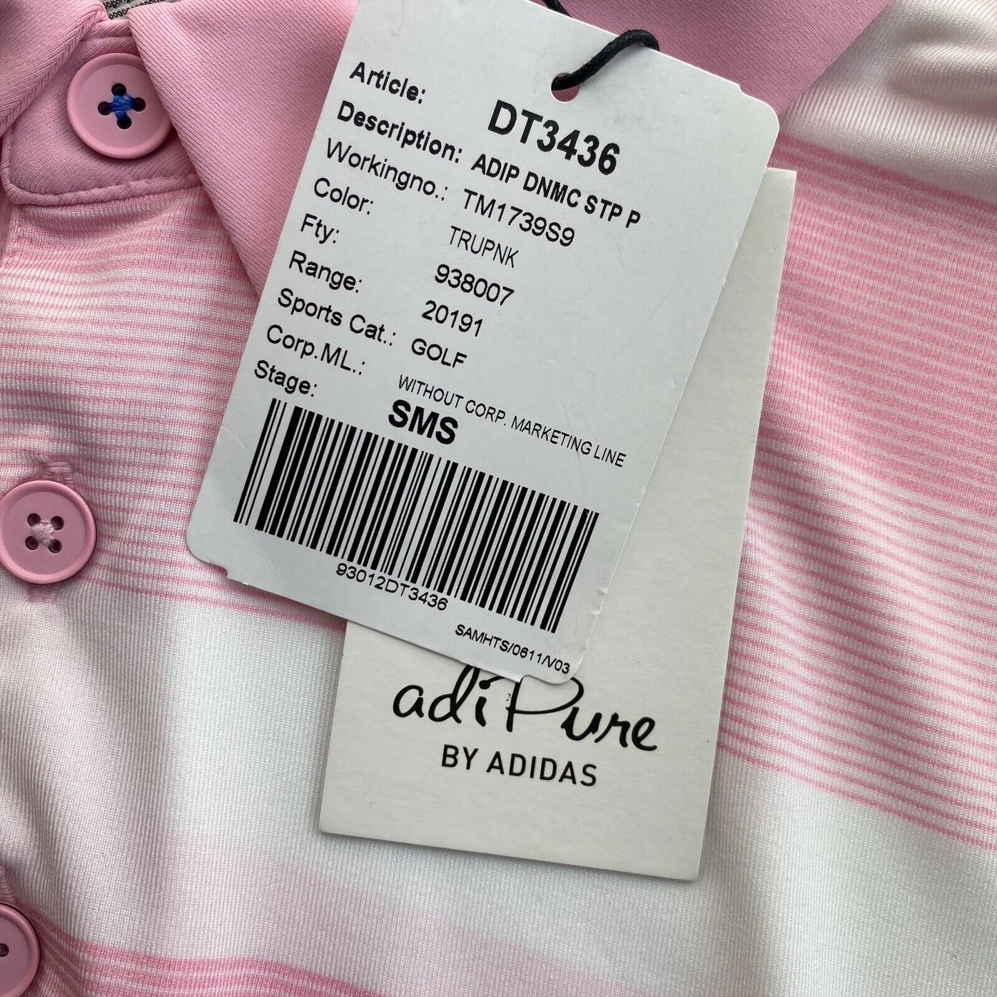 Adidas Adipure Golf Pink gestreiftes Poloshirt Größe M