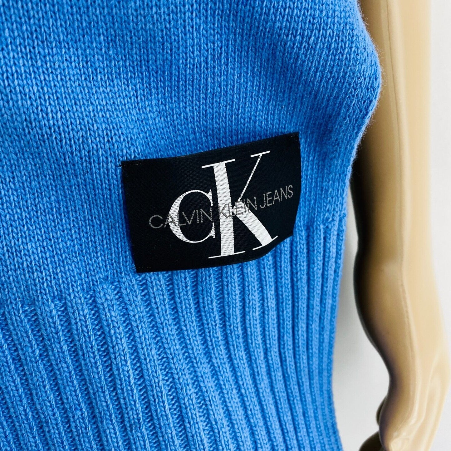 CALVIN KLEIN JEANS Men Blue Wool Cashmere Blend Knit Scarf Shawl