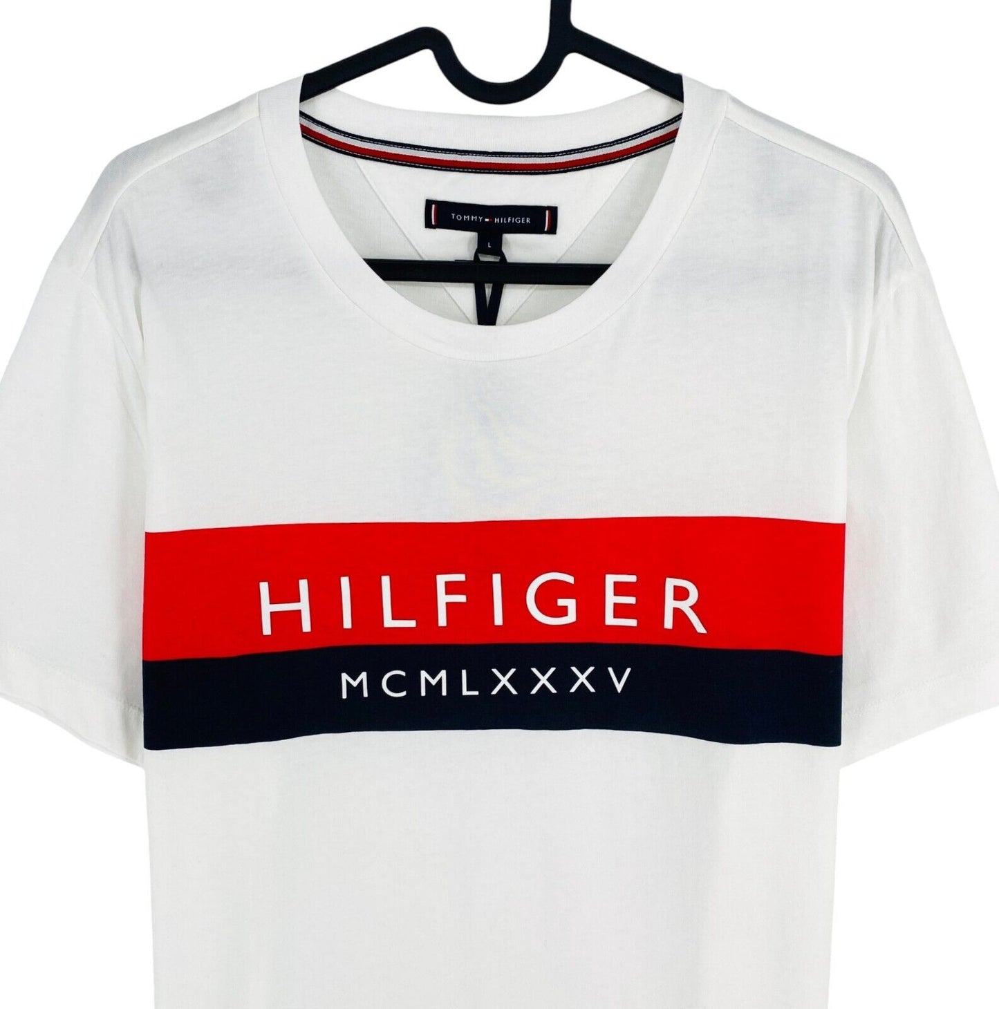 TOMMY HILFIGER Men White Slim Fit Short Sleeve Crew Neck T-Shirt Size L