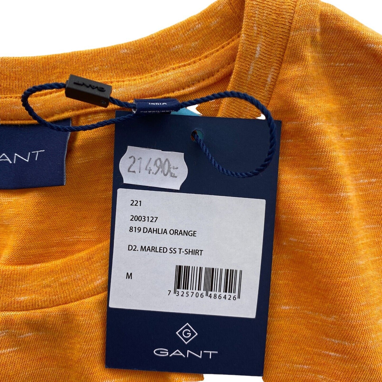 GANT Orange Marled Crew Neck T Shirt Size M